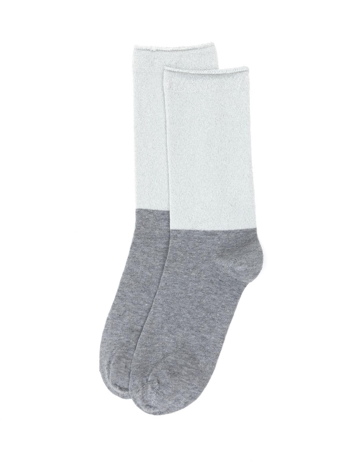 Kadın Gri Simli Soket Çorap - 50287206005