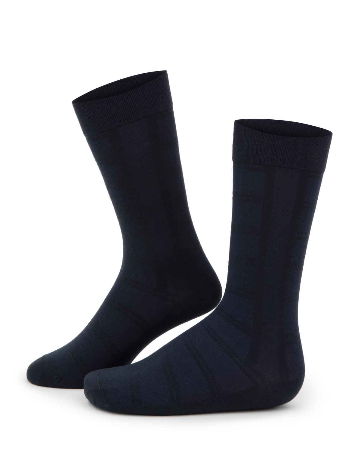 Erkek Bambu Karışımlı Lacivert Soket Desenli Çorap