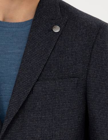 Lacivert Slim Fit Yün Karışımlı Ceket