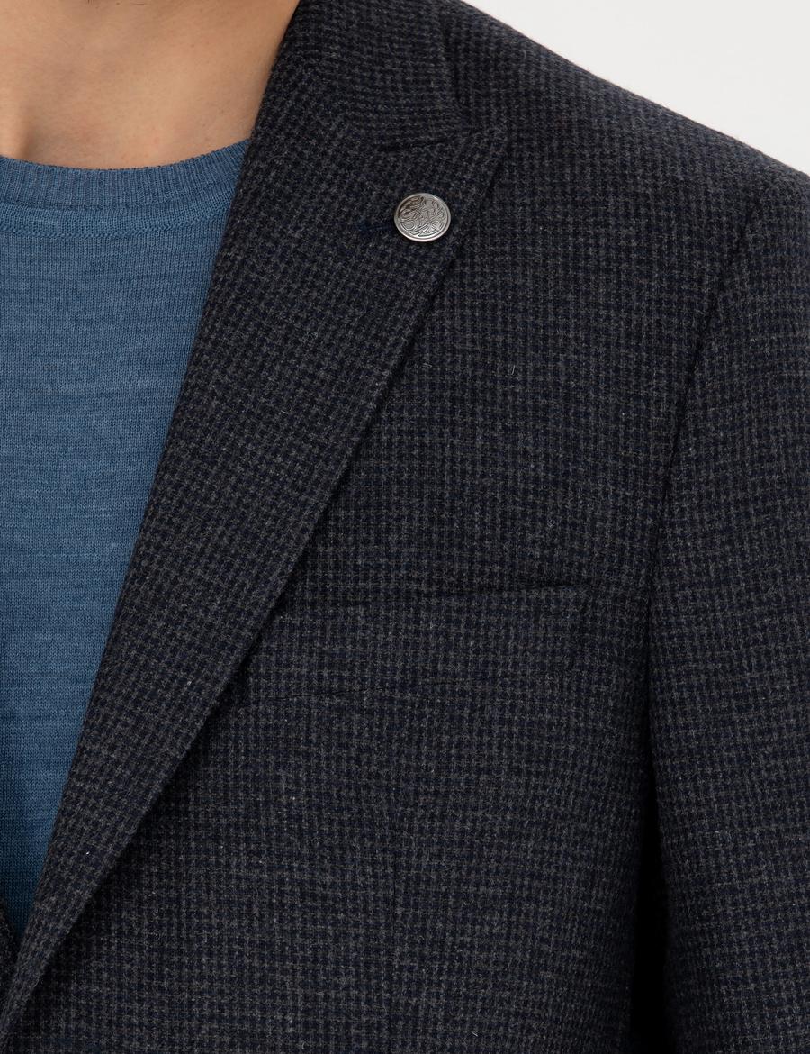 Lacivert Slim Fit Yün Karışımlı Ceket