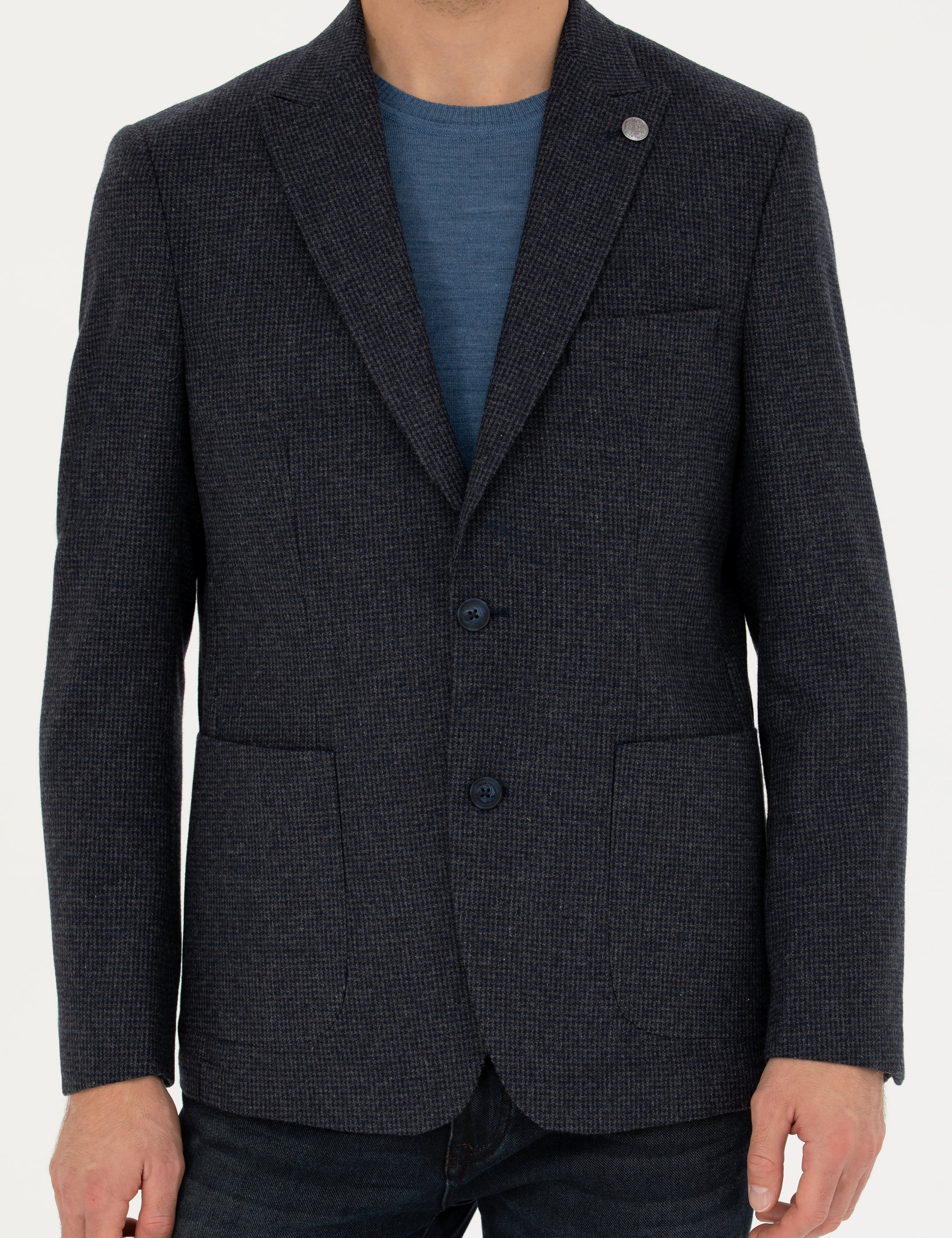 Lacivert Slim Fit Yün Karışımlı Ceket - Image 6