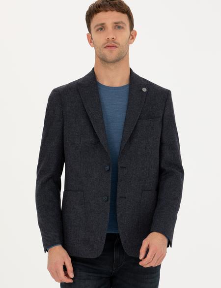 Lacivert Slim Fit Yün Karışımlı Ceket - 50279478038