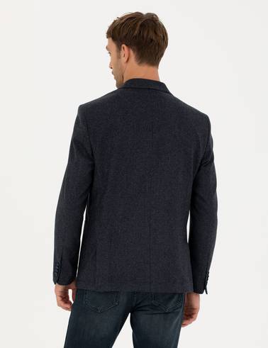 Lacivert Slim Fit Yün Karışımlı Ceket
