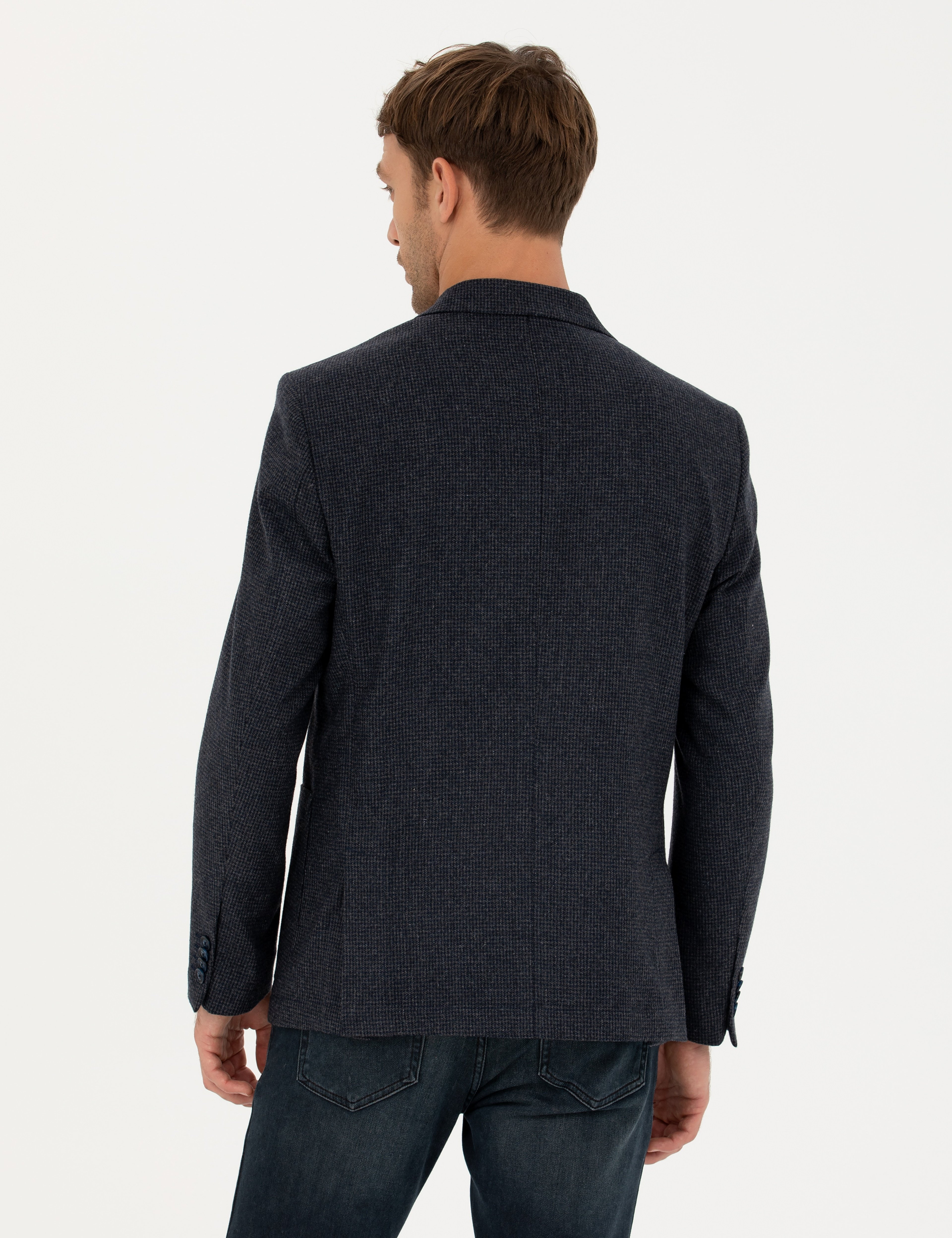 Lacivert Slim Fit Yün Karışımlı Ceket