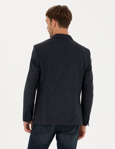 Lacivert Slim Fit Yün Karışımlı Ceket - 50279478038