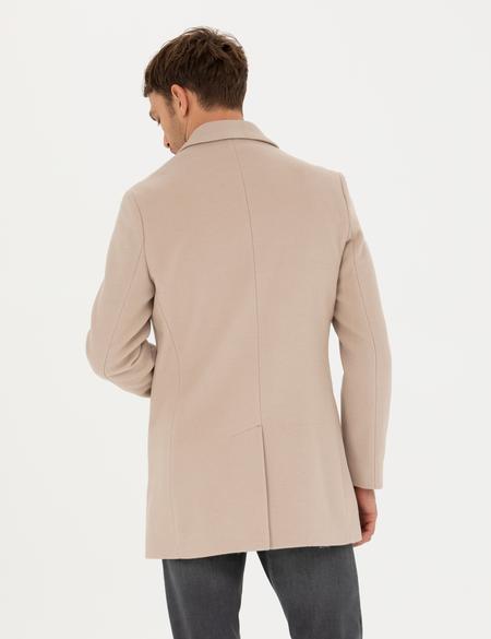 Bej Ekstra Slim Fit Yün Karışımlı Kaşe Kaban - 50284222012