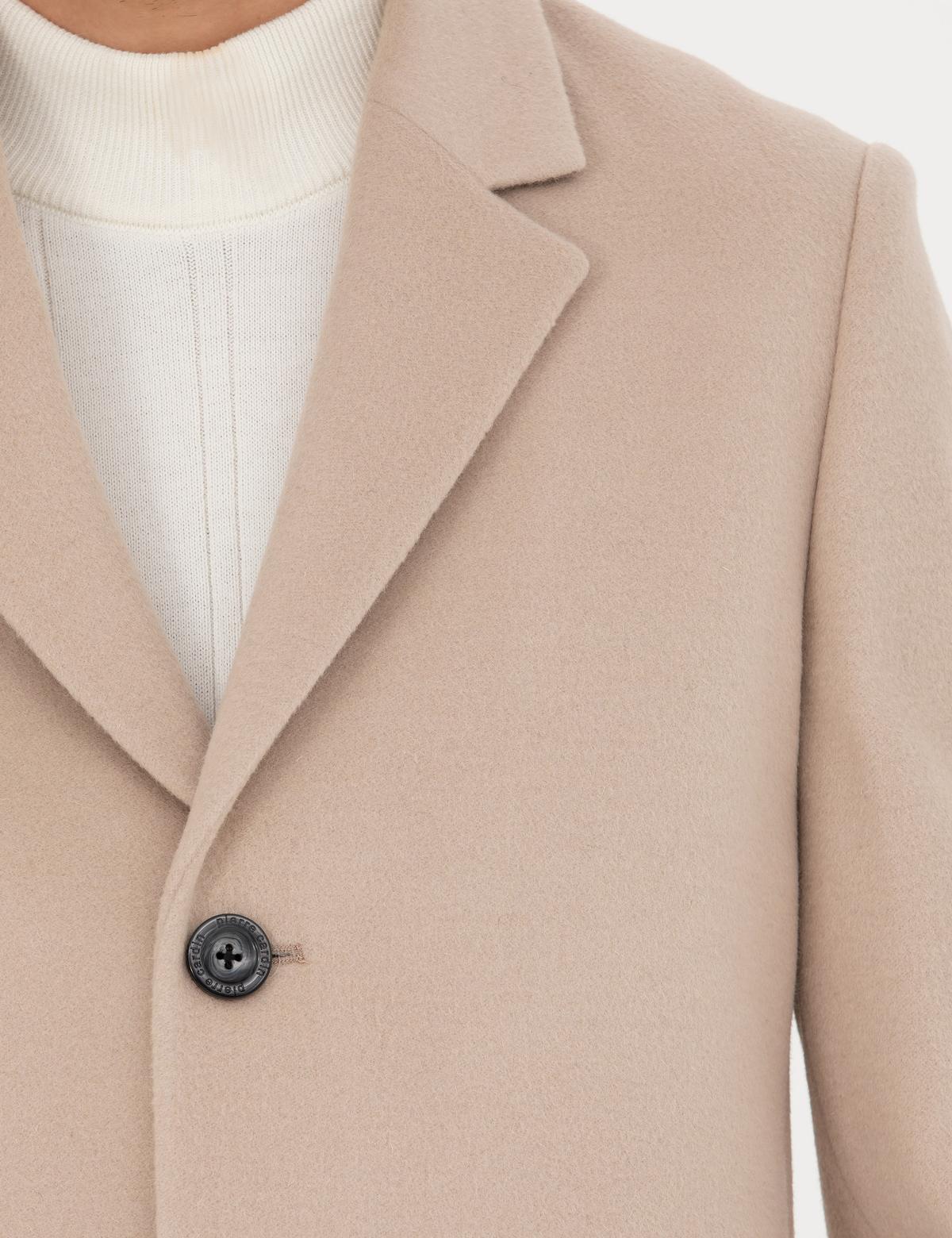 Bej Ekstra Slim Fit Yün Karışımlı Kaşe Kaban - 50284222012