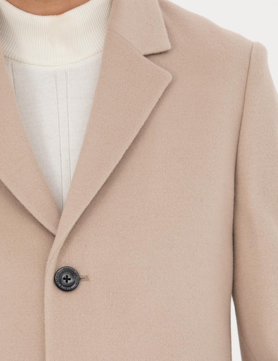 Bej Ekstra Slim Fit Yün Karışımlı Kaşe Kaban