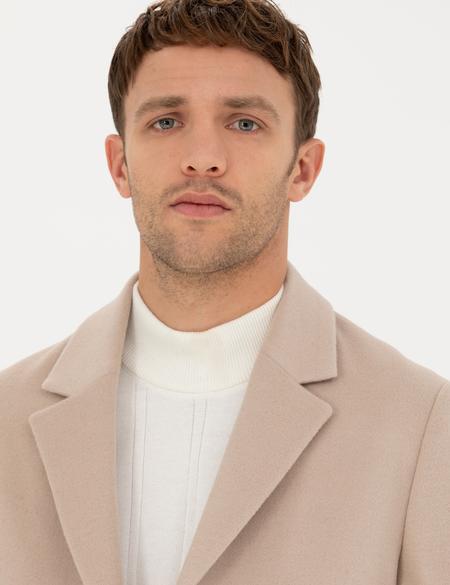 Bej Ekstra Slim Fit Yün Karışımlı Kaşe Kaban - 50284222012