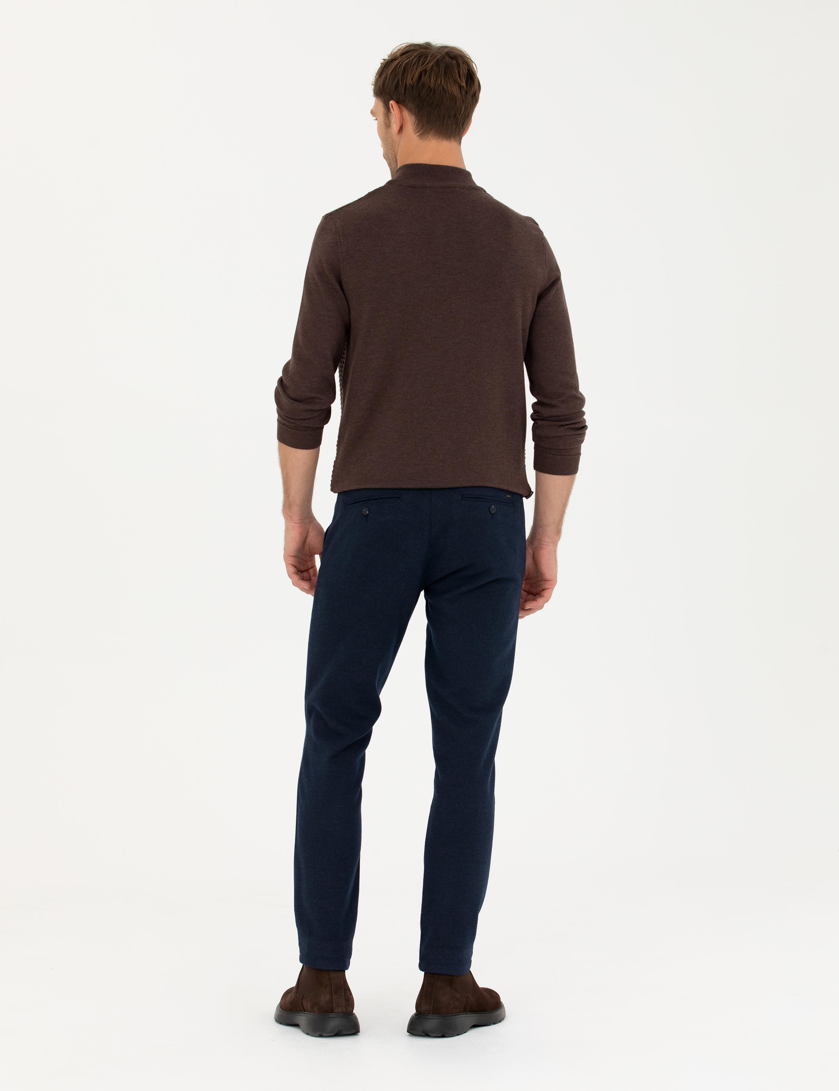 Lacivert Slim Fit Kanvas Pantolon