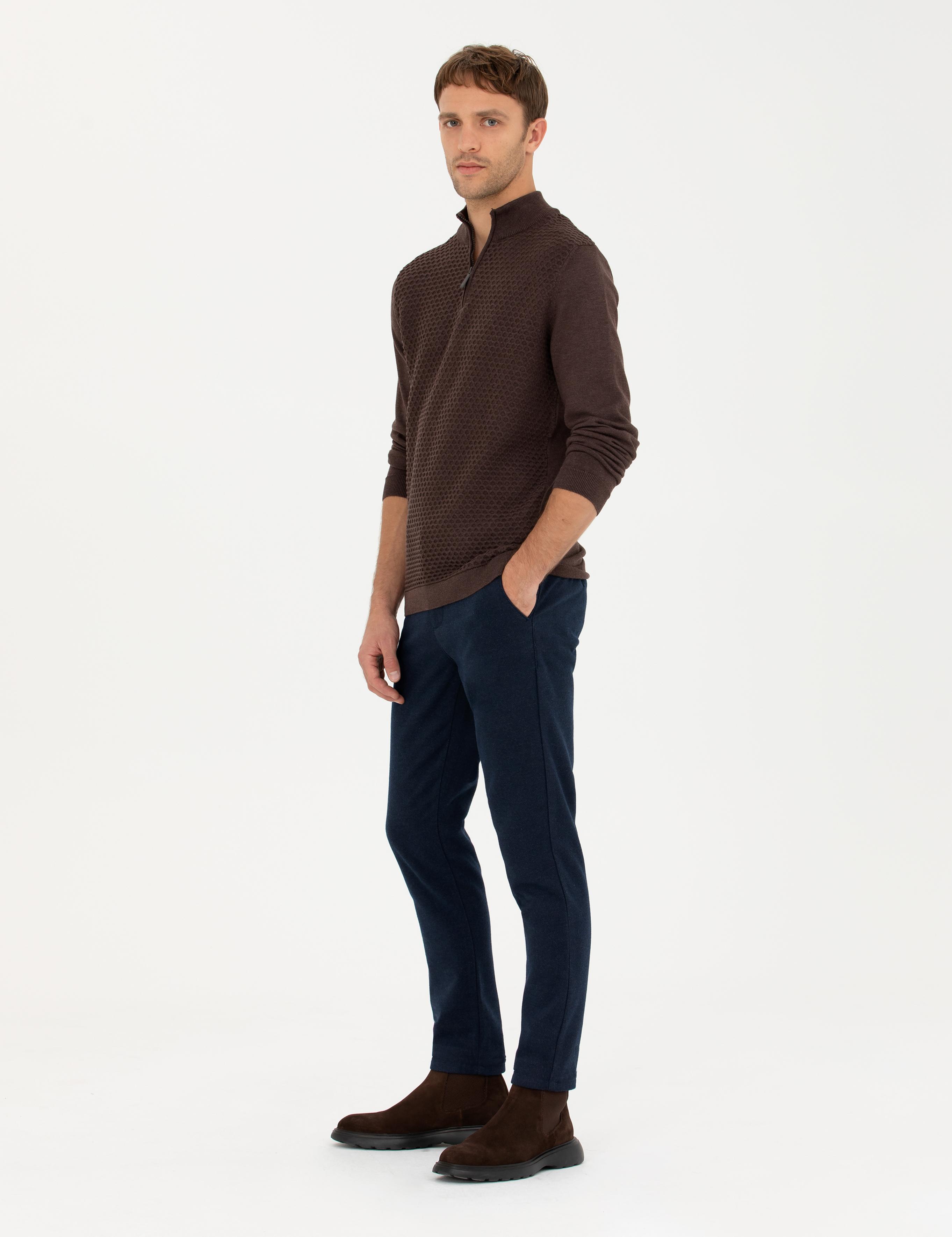 Lacivert Slim Fit Kanvas Pantolon