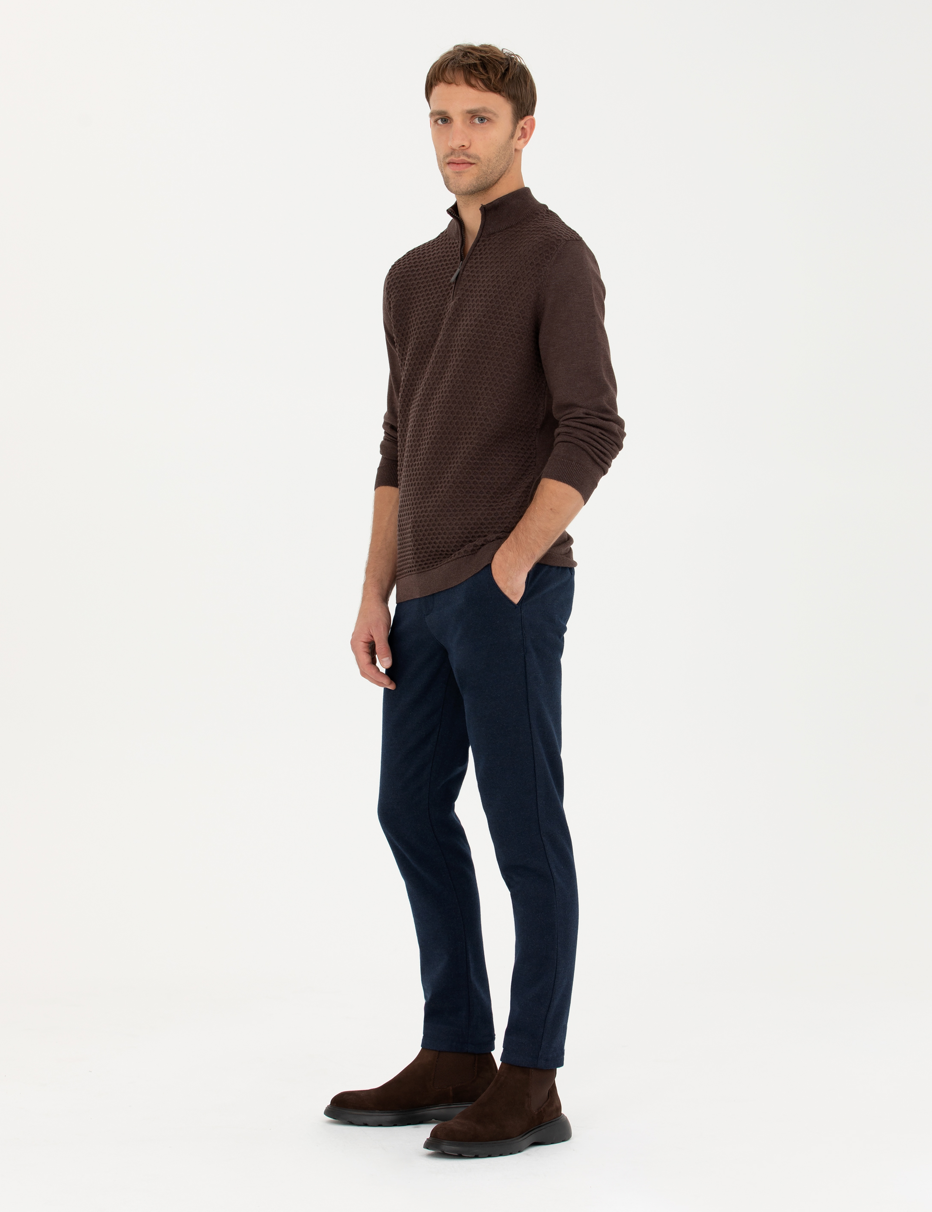 Lacivert Slim Fit Kanvas Pantolon - Image 3