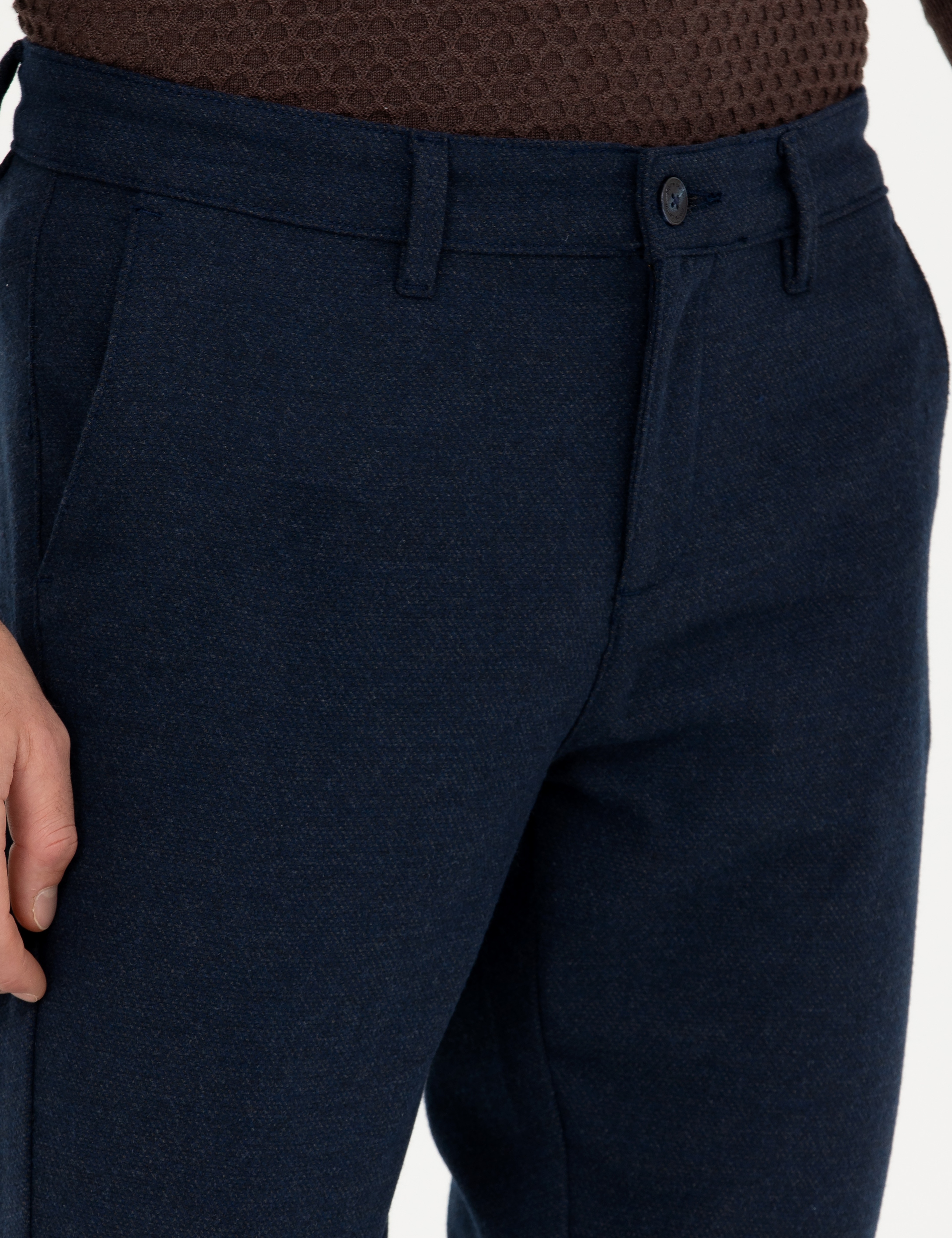 Lacivert Slim Fit Kanvas Pantolon
