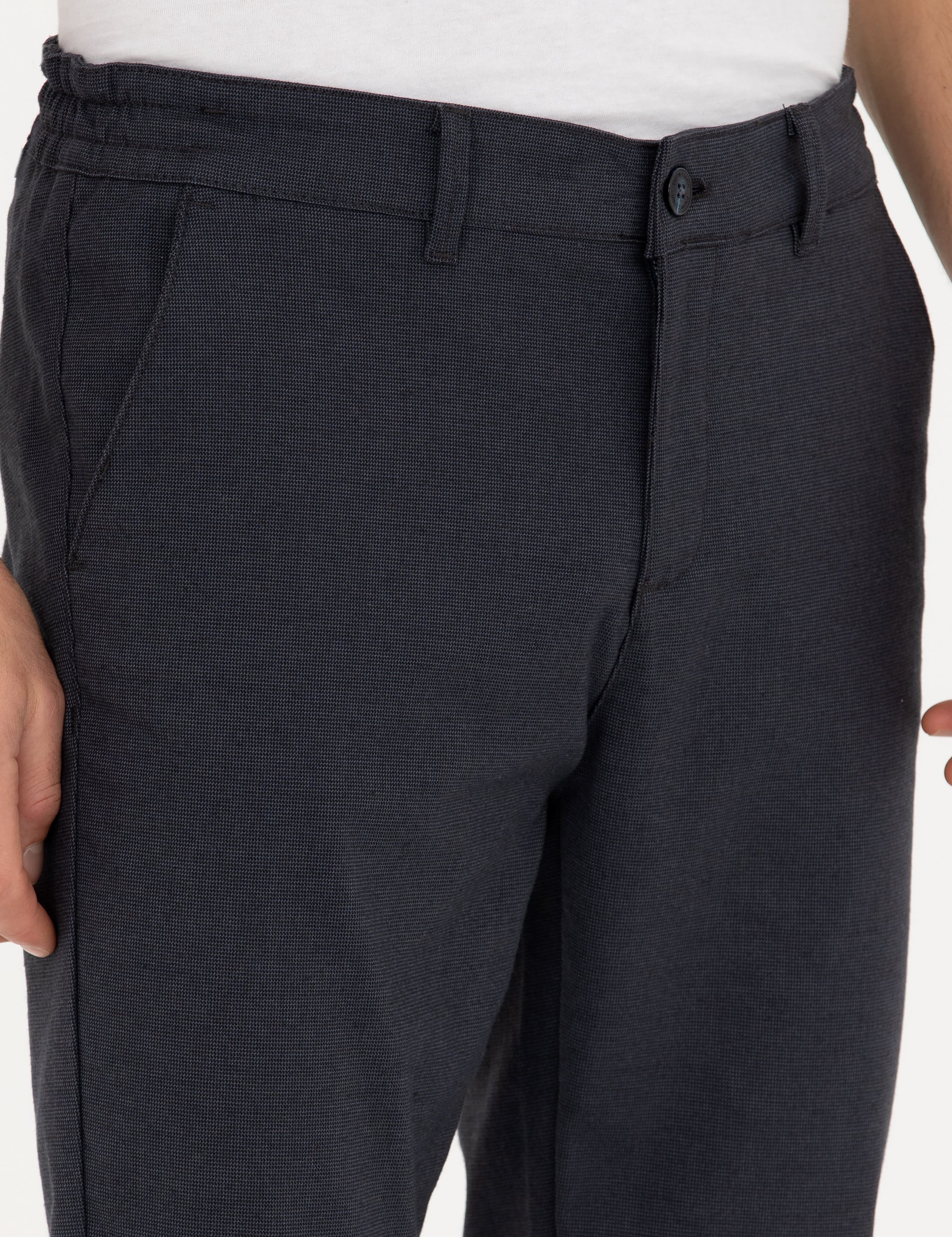 Lacivert Slim Fit Kanvas Pantolon