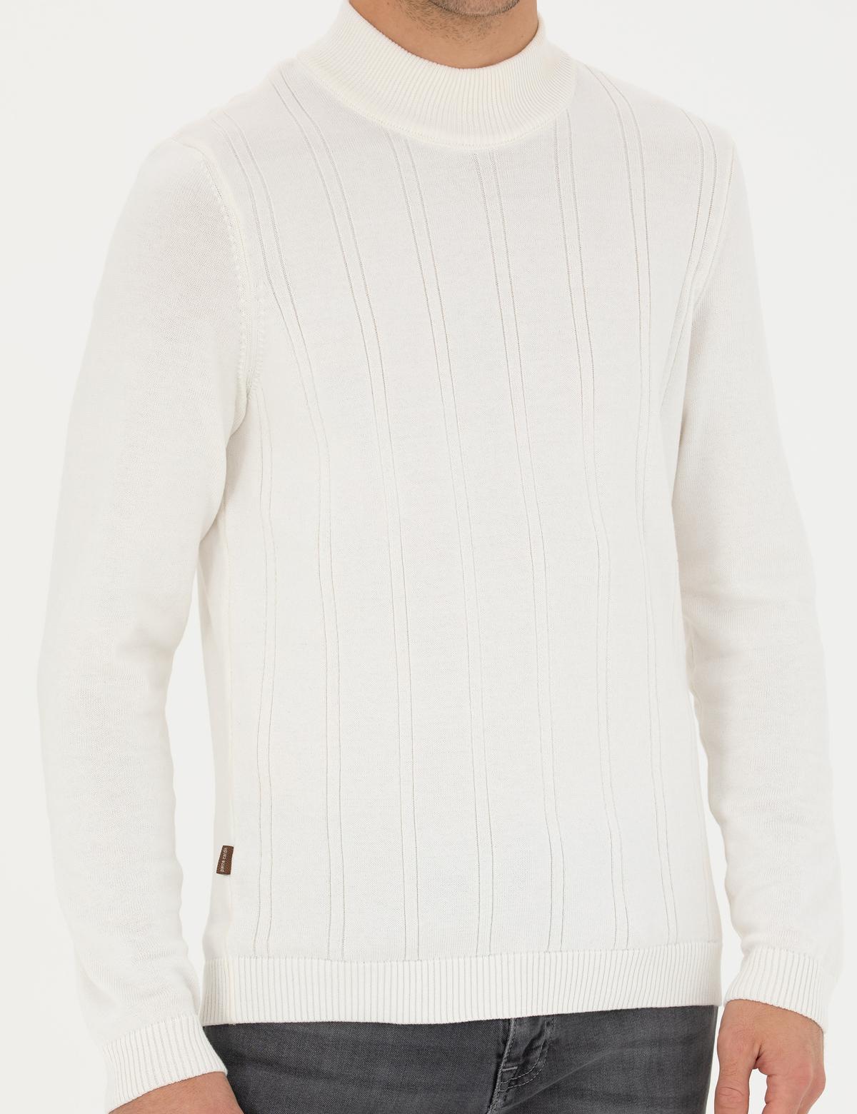 Ekru Slim Fit Yarım Balıkçı Yaka Triko Kazak - 50281851021