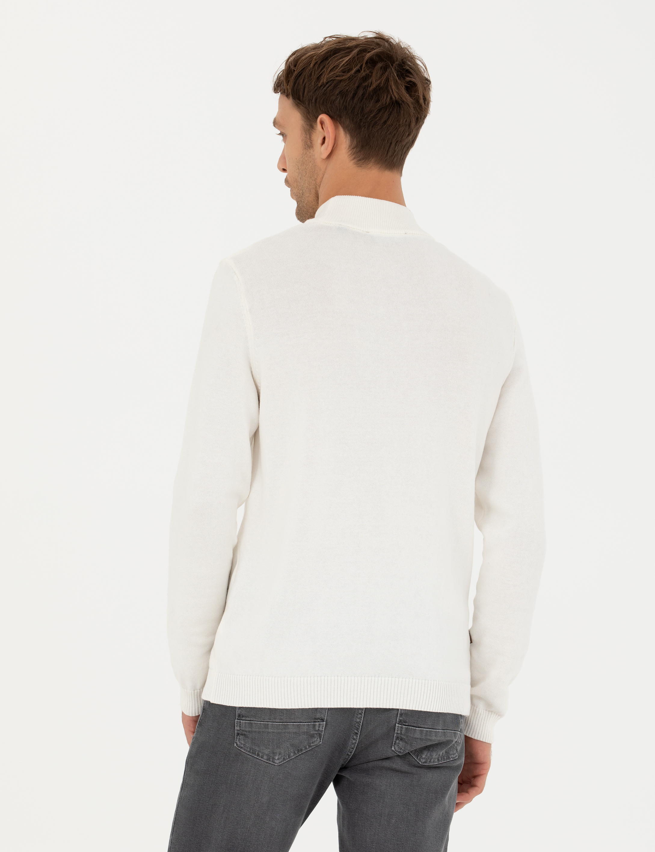 Pierre Cardin Ekru Slim Fit Yarım Balıkçı Yaka Triko Kazak görsel 5