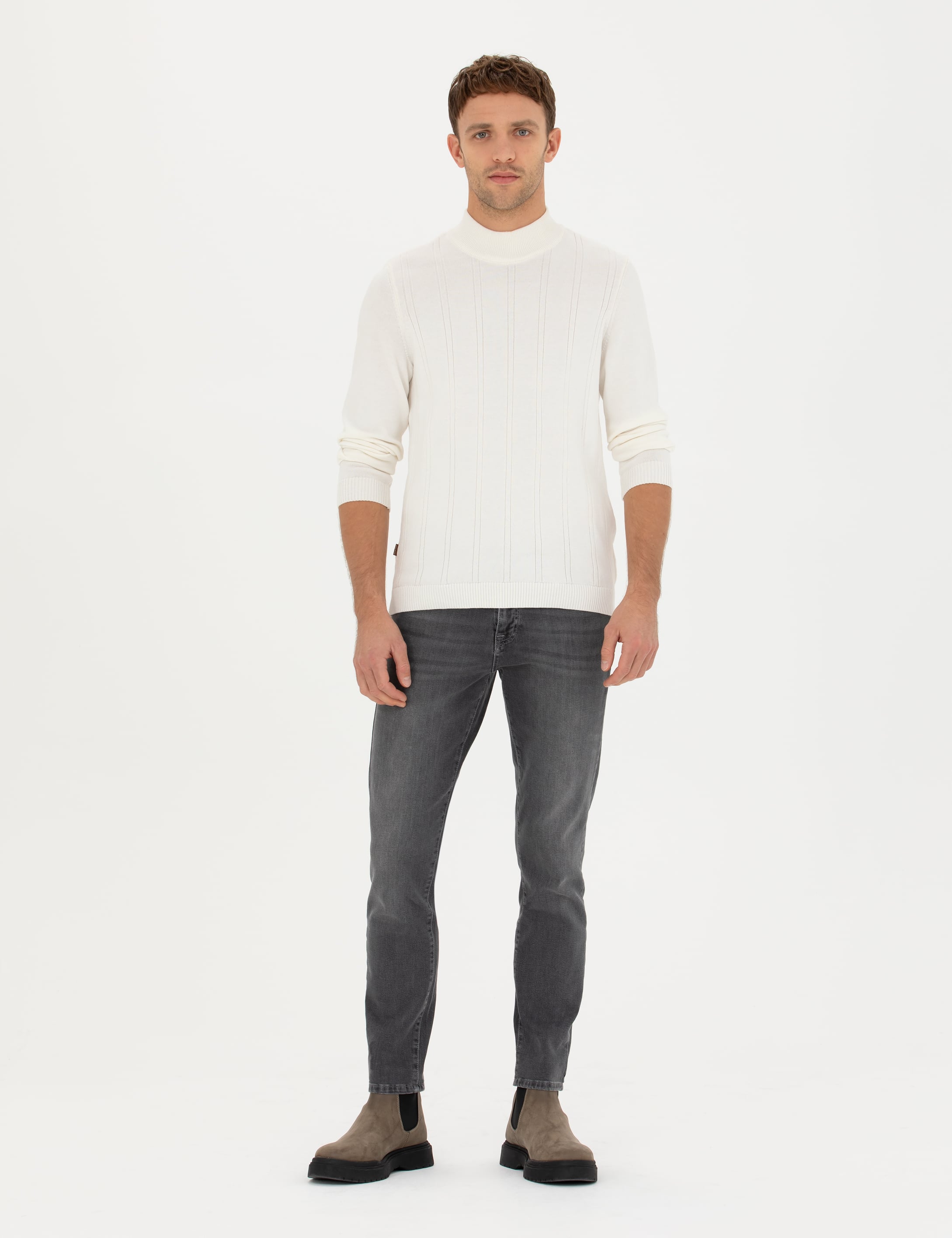 Pierre Cardin Ekru Slim Fit Yarım Balıkçı Yaka Triko Kazak görsel 4