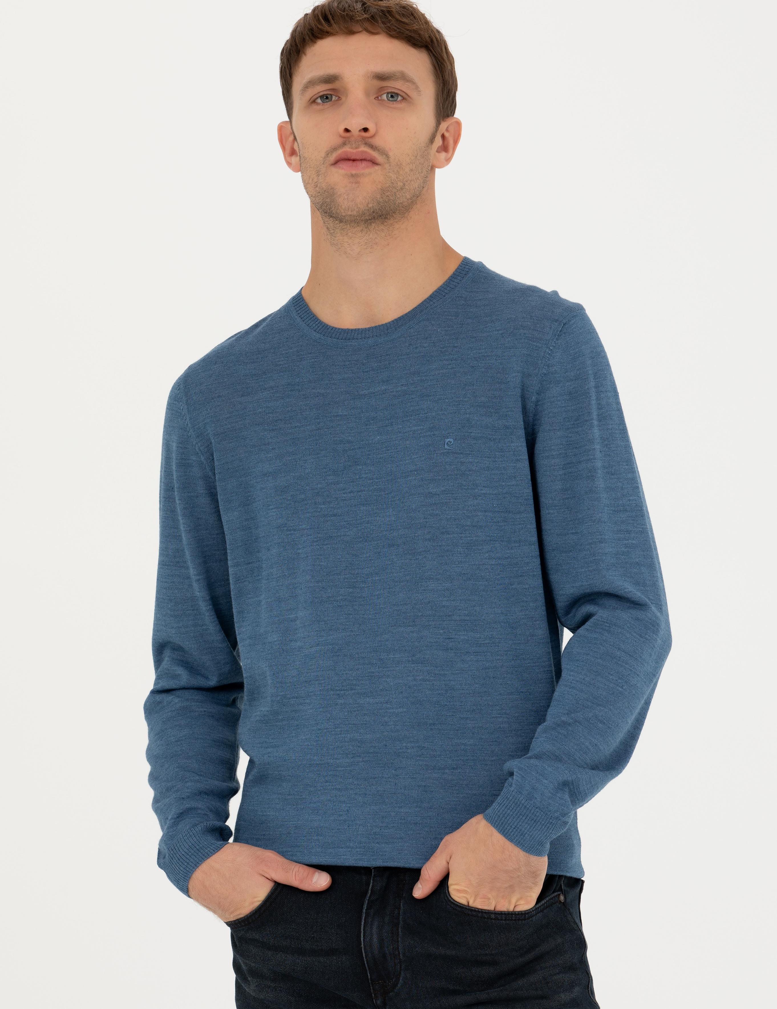 Mavi Slim Fit Bisiklet Yaka Yün Karışımlı Basic Triko Kazak