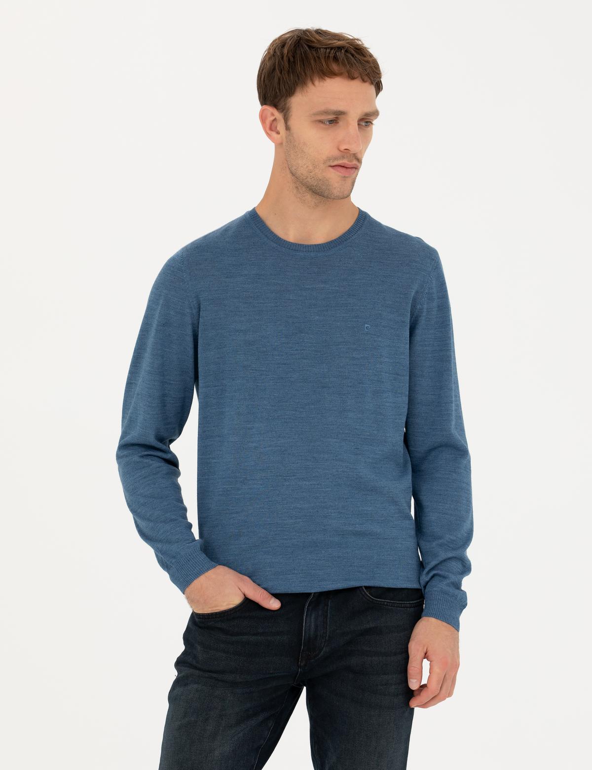 Mavi Slim Fit Bisiklet Yaka Yün Karışımlı Basic Triko Kazak