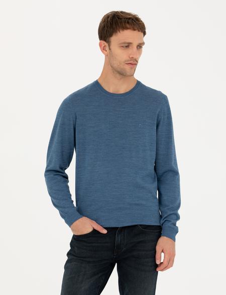 Mavi Slim Fit Bisiklet Yaka Yün Karışımlı Basic Triko Kazak - 50270054077