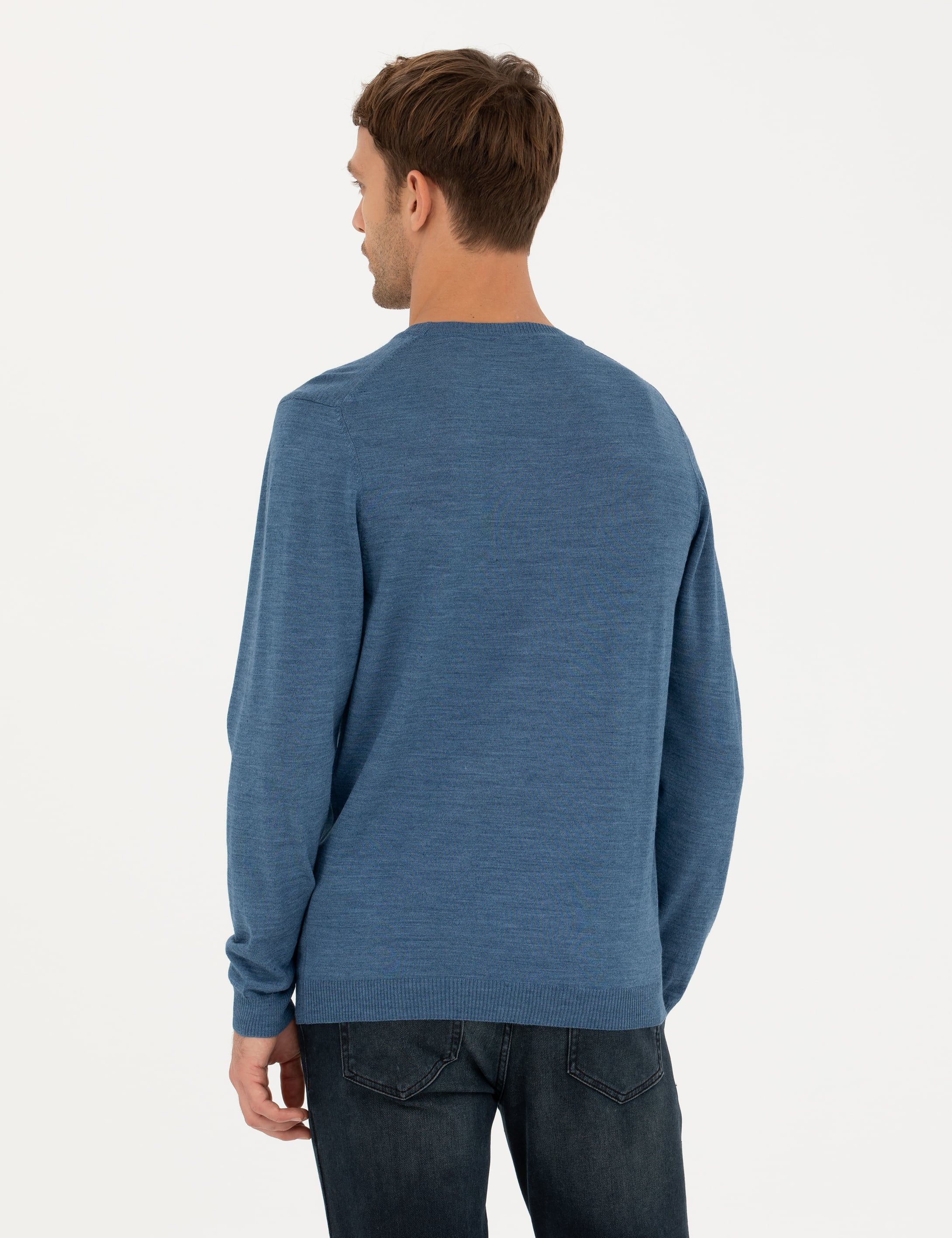 Mavi Slim Fit Bisiklet Yaka Yün Karışımlı Basic Triko Kazak