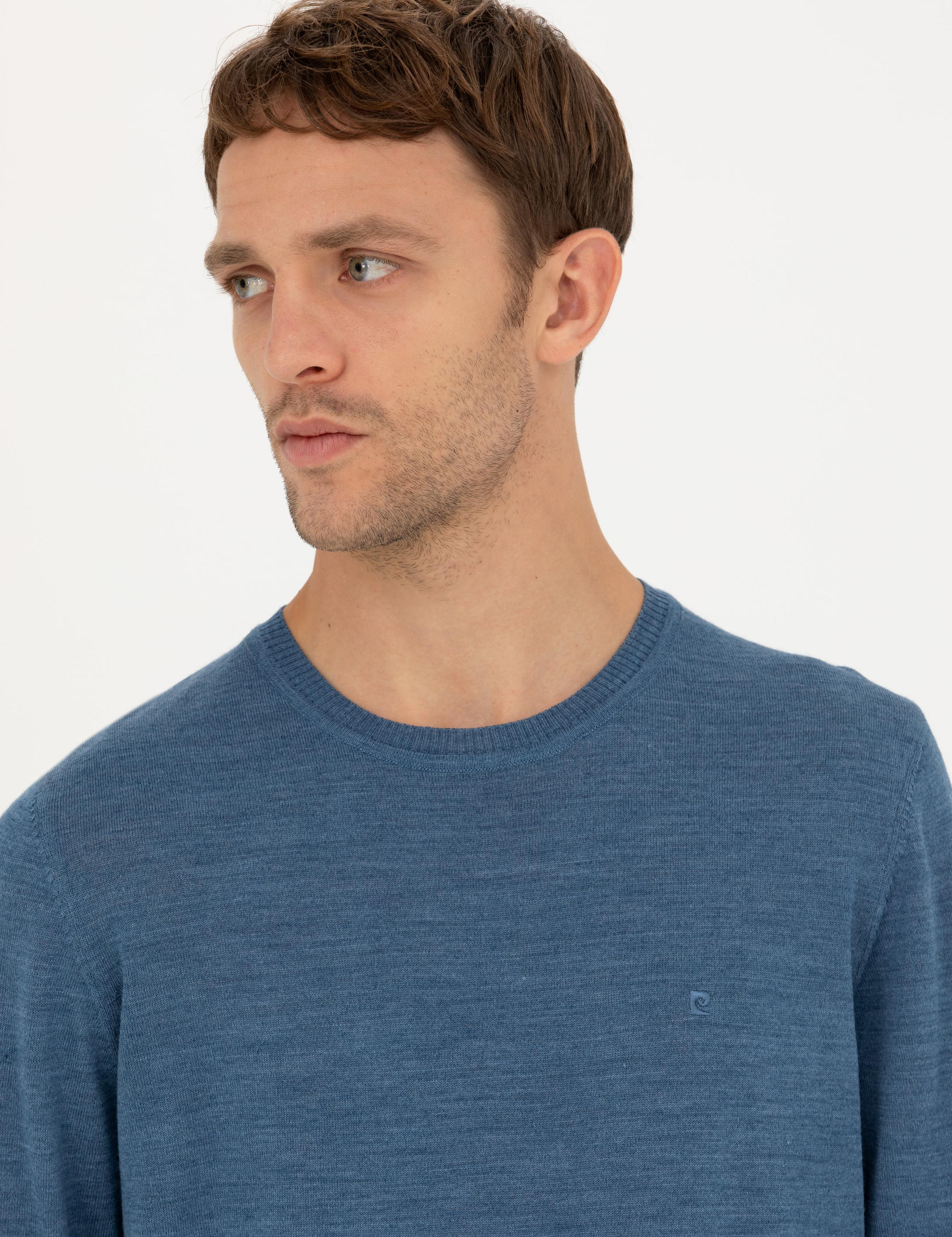 Mavi Slim Fit Bisiklet Yaka Yün Karışımlı Basic Triko Kazak