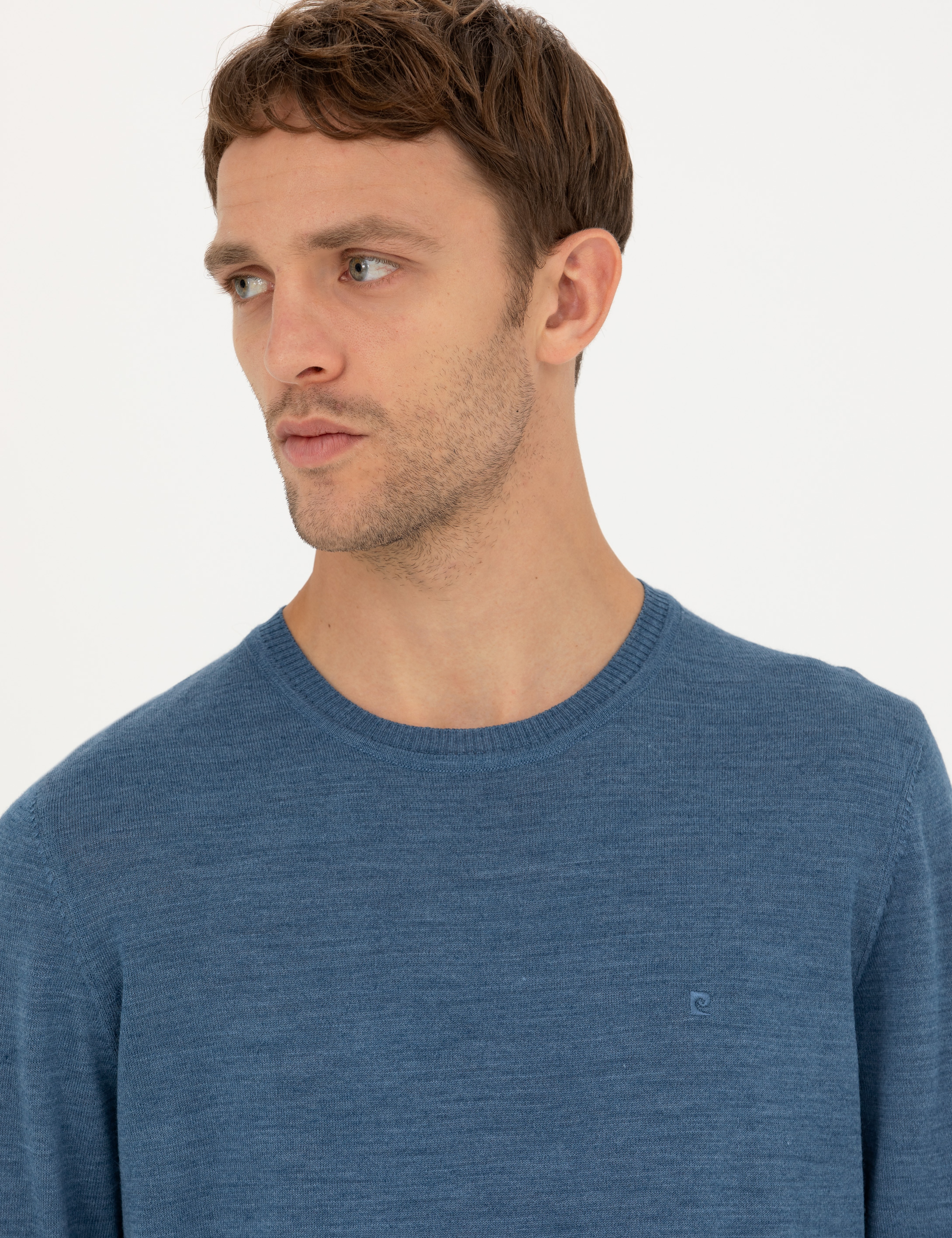 Mavi Slim Fit Bisiklet Yaka Yün Karışımlı Basic Triko Kazak - Image 2