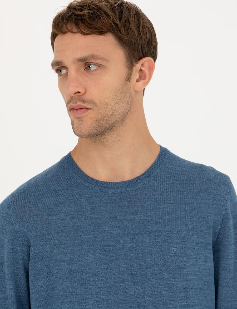 Mavi Slim Fit Bisiklet Yaka Yün Karışımlı Basic Triko Kazak