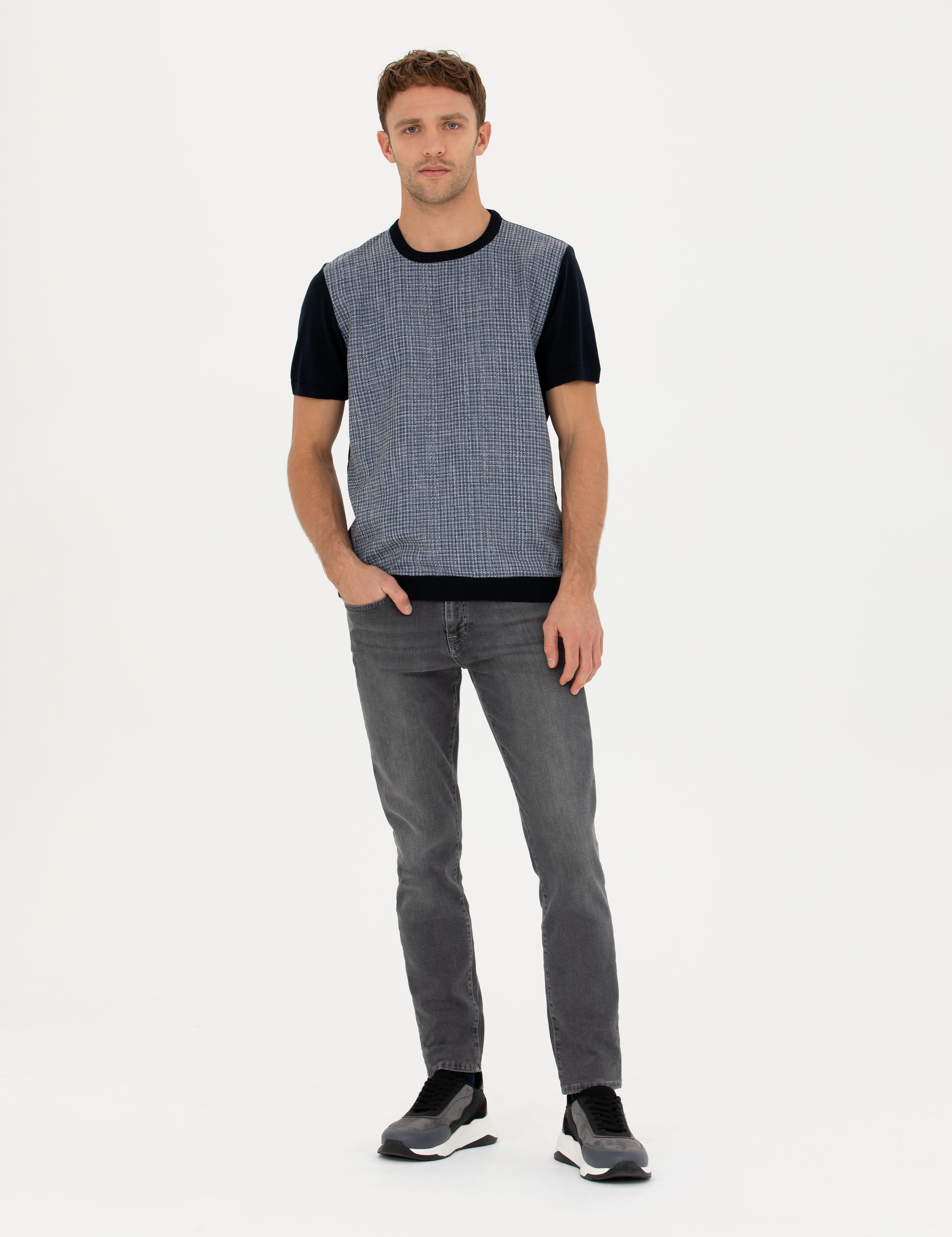 Lacivert Slim Fit Bisiklet Yaka Triko Tişört