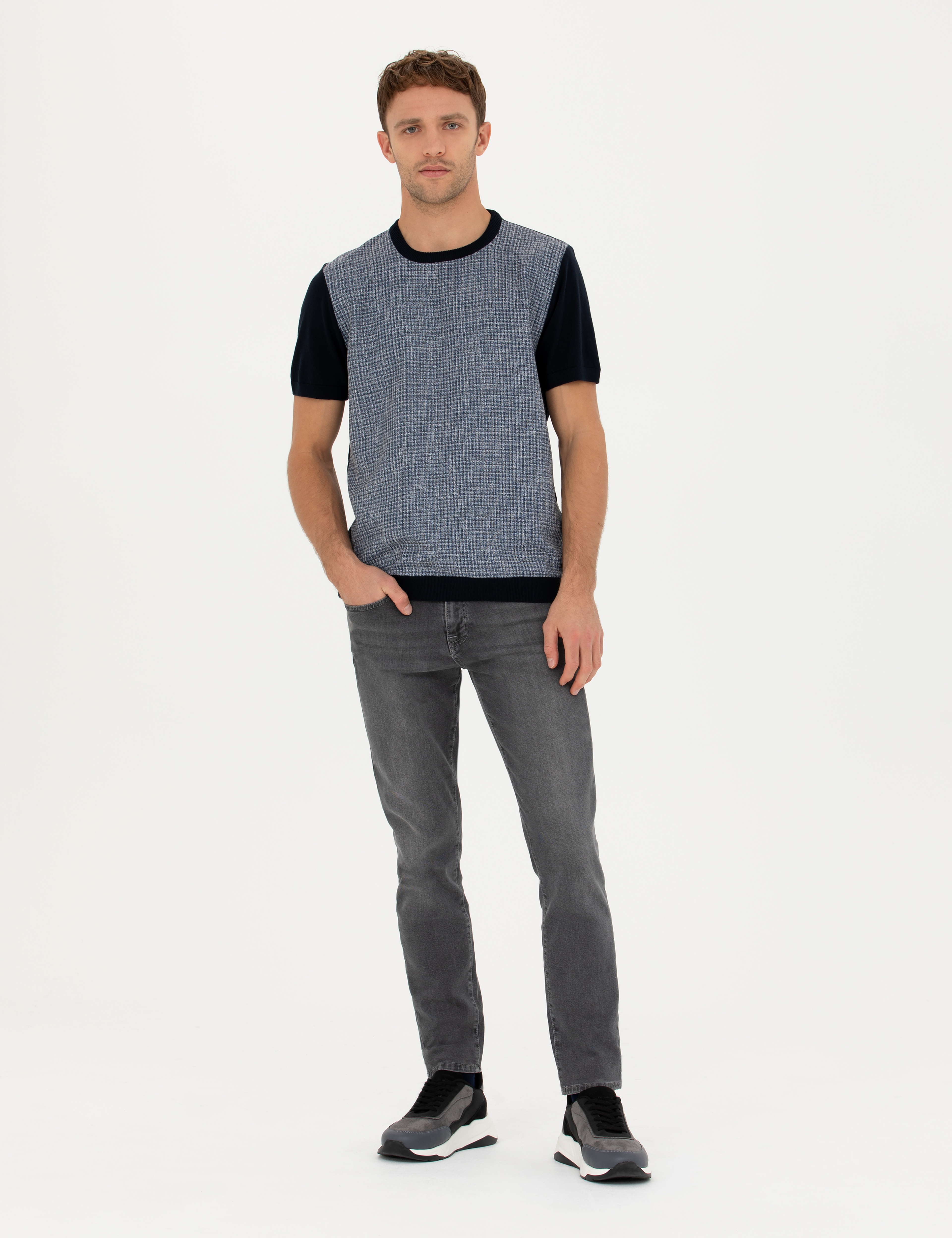 Lacivert Slim Fit Bisiklet Yaka Triko Tişört - Image 4
