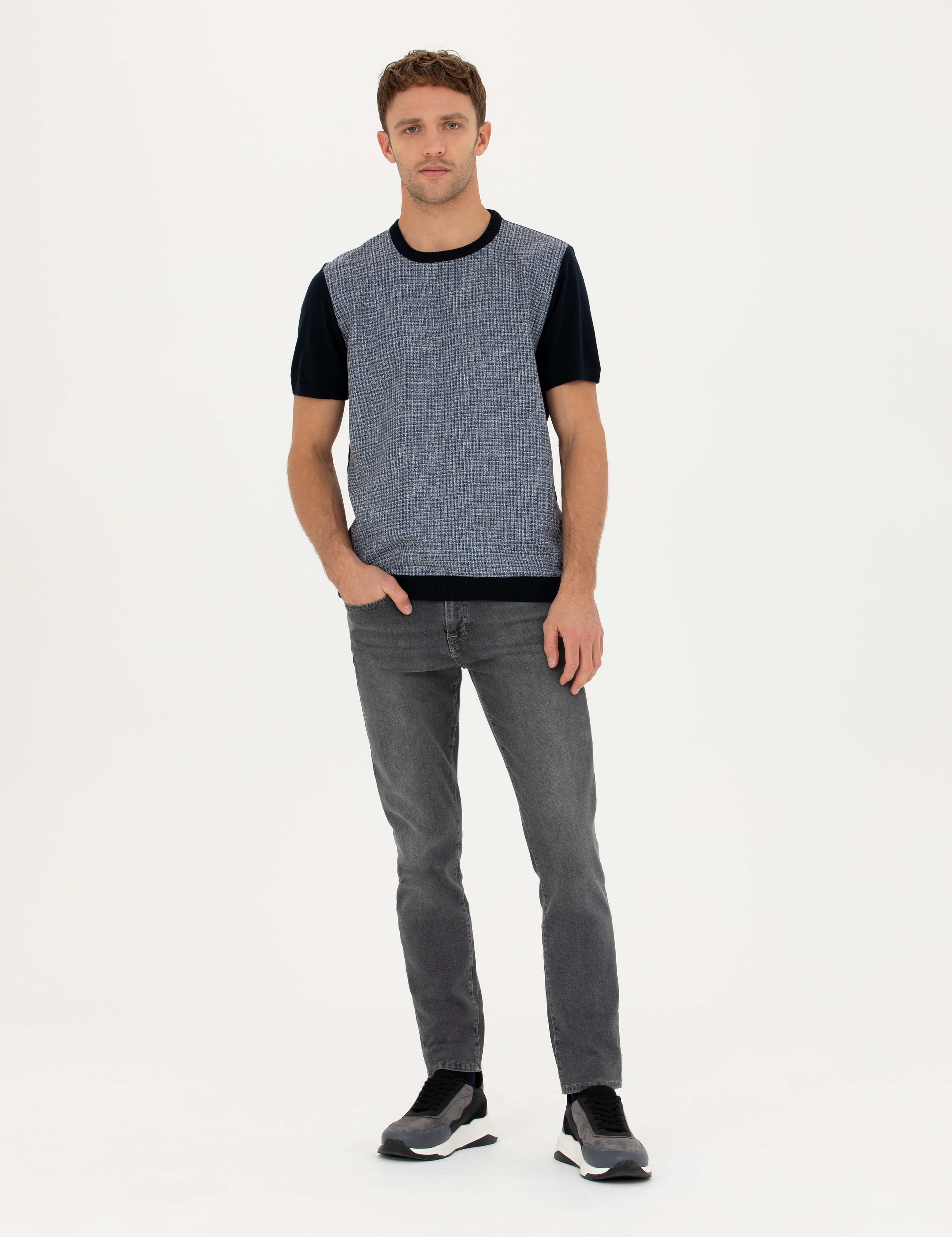 Lacivert Slim Fit Bisiklet Yaka Triko Tişört