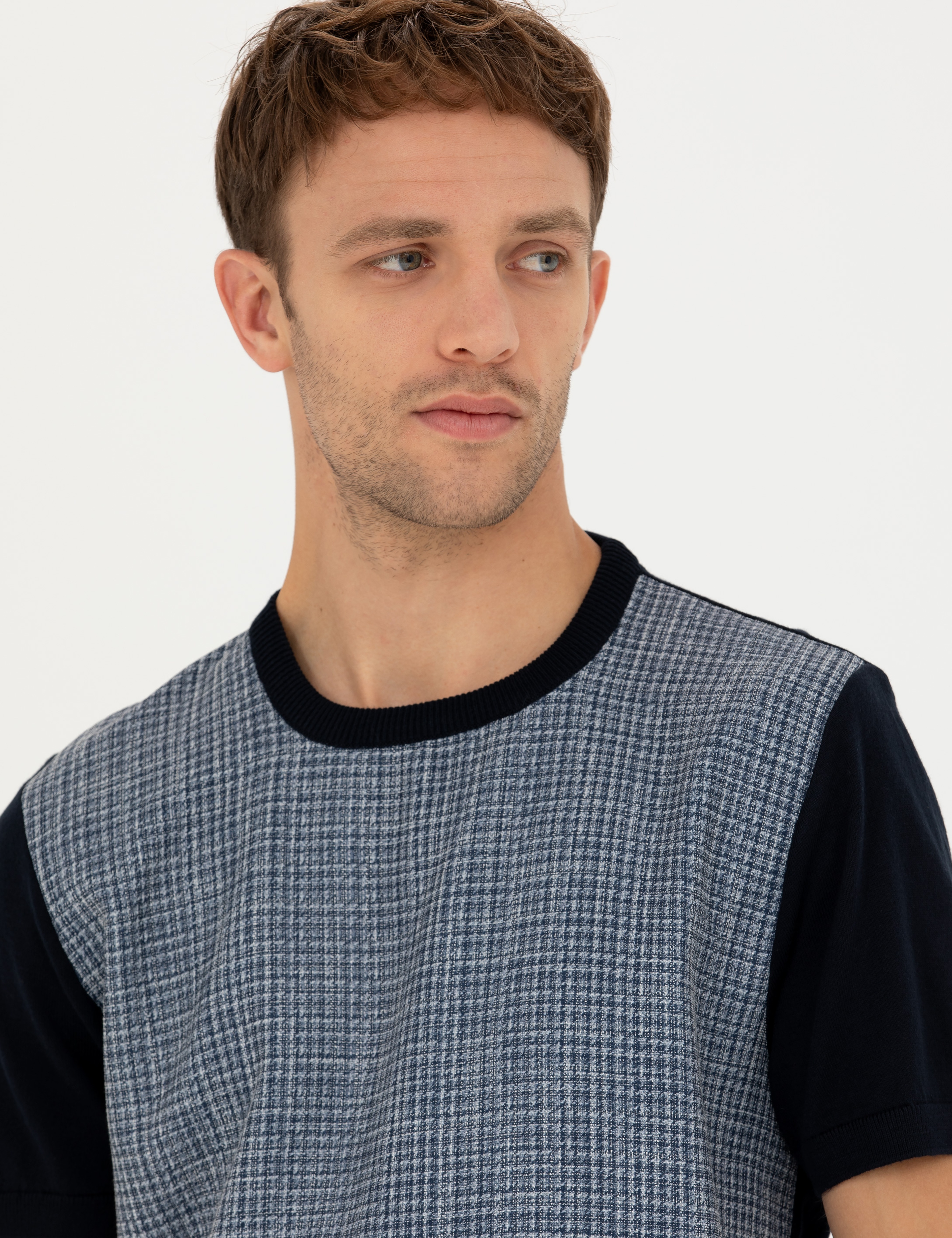 Lacivert Slim Fit Bisiklet Yaka Triko Tişört - Image 2