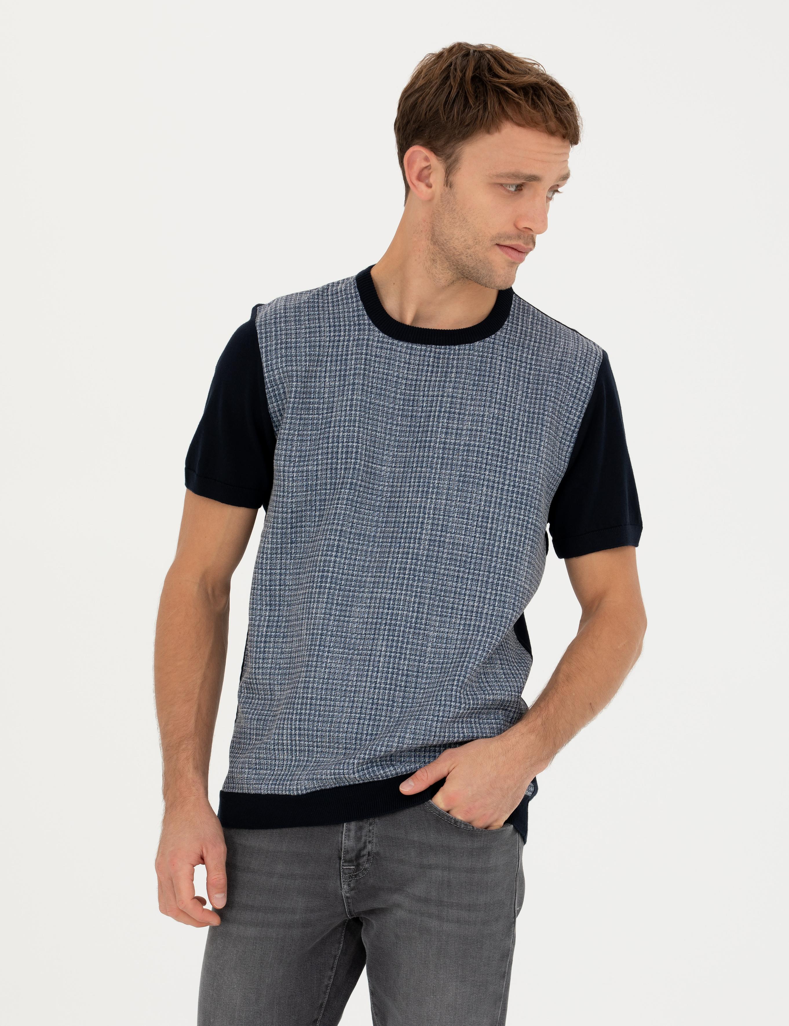 Lacivert Slim Fit Bisiklet Yaka Triko Tişört