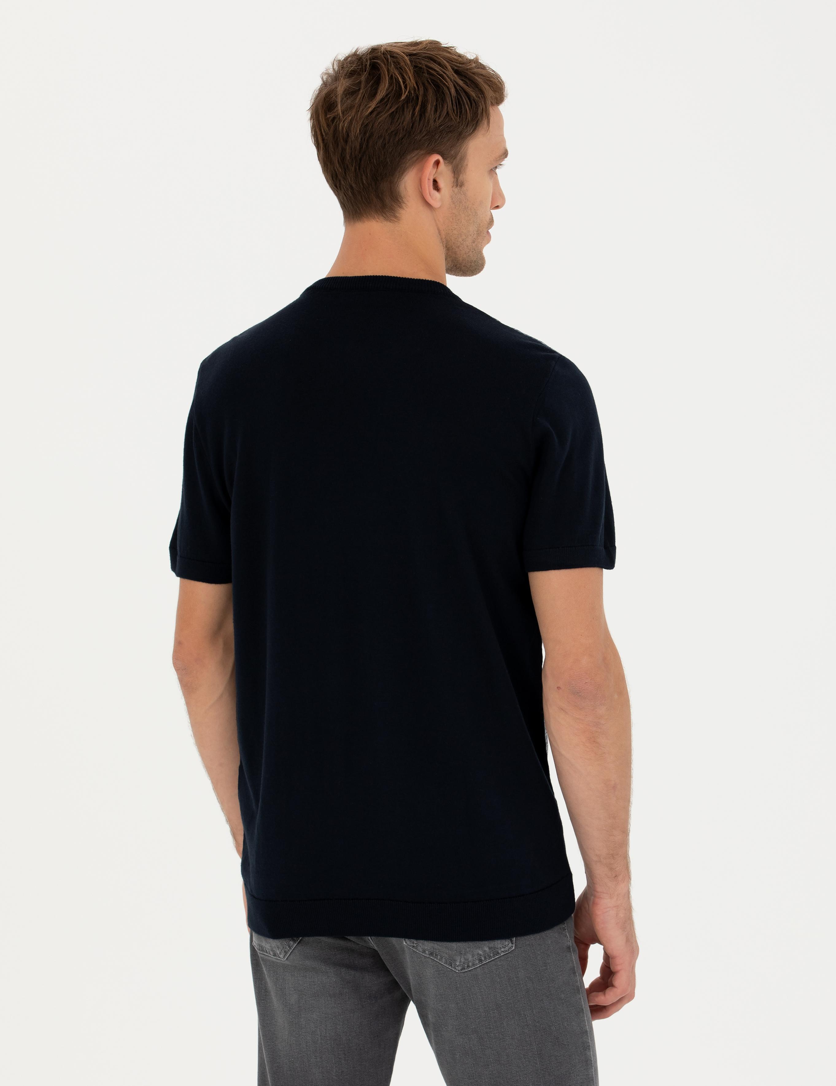 Lacivert Slim Fit Bisiklet Yaka Triko Tişört