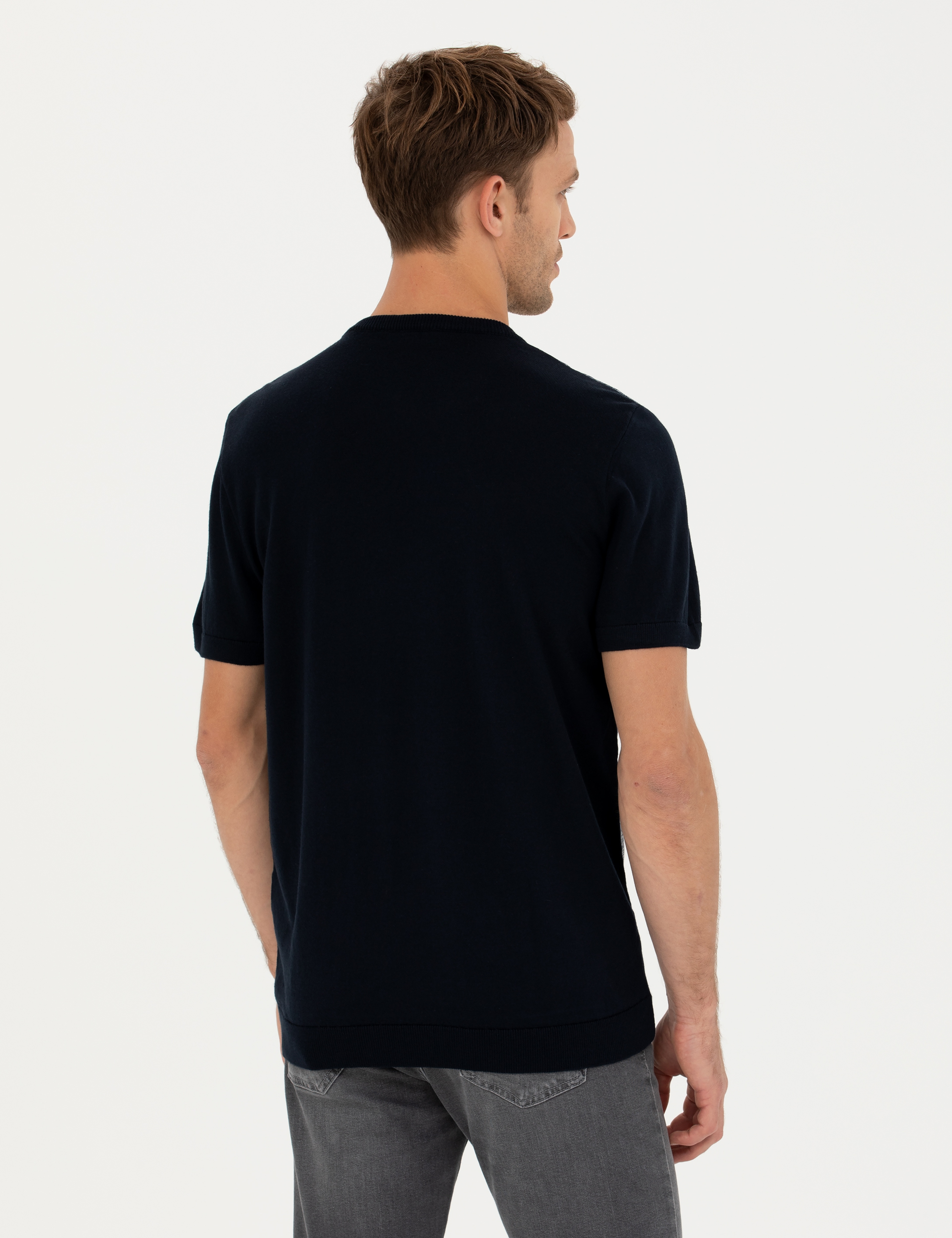Lacivert Slim Fit Bisiklet Yaka Triko Tişört