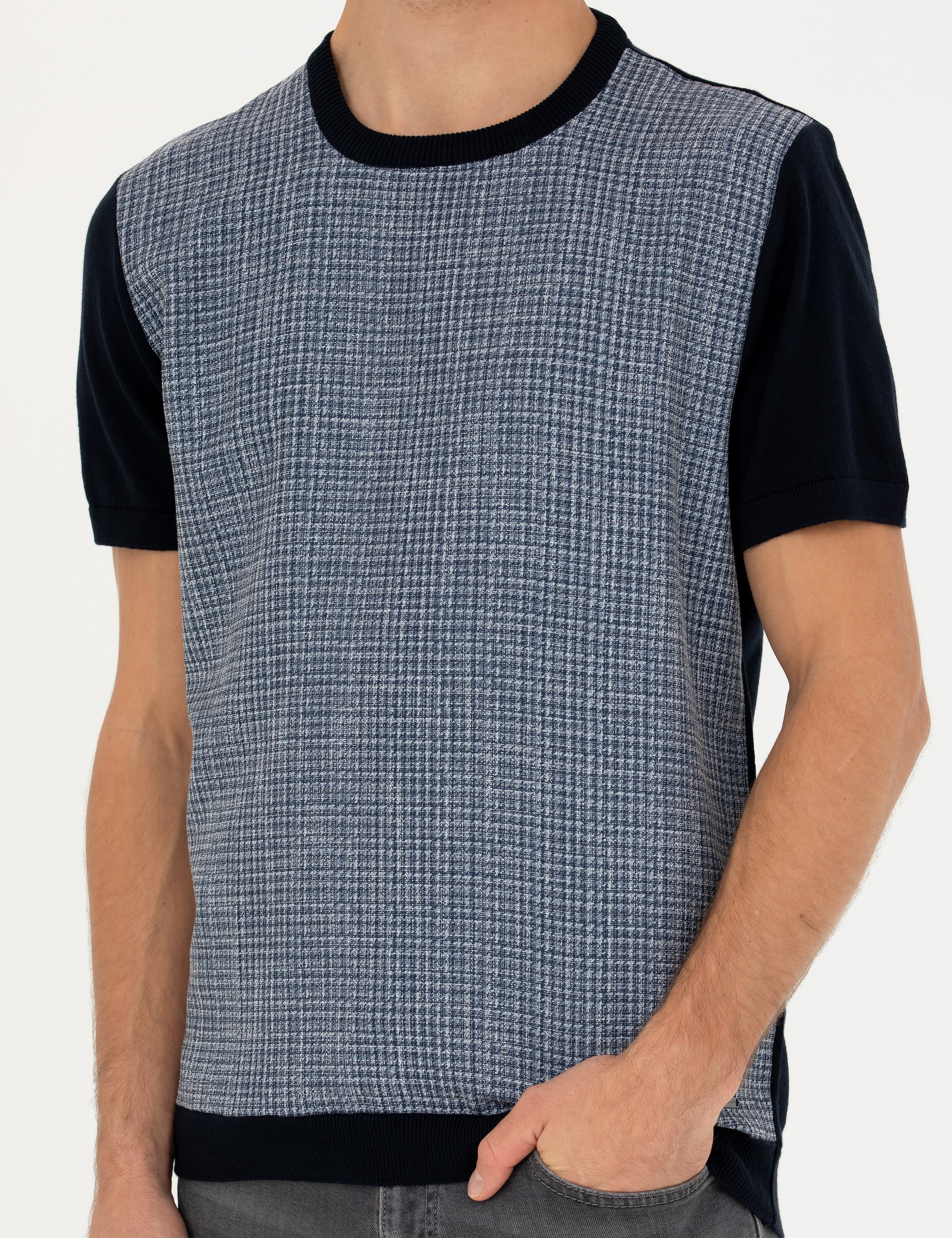 Lacivert Slim Fit Bisiklet Yaka Triko Tişört - Image 6