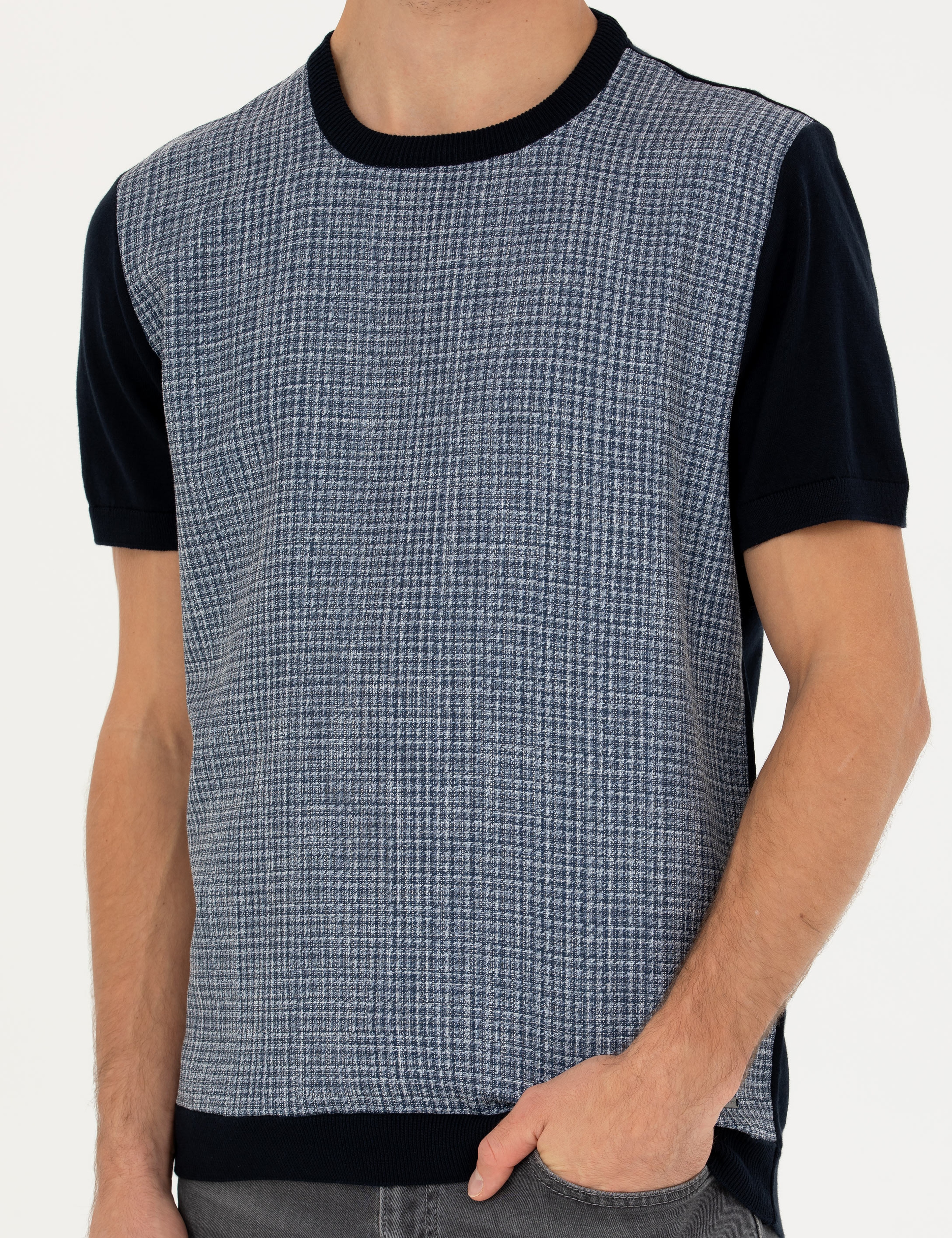 Lacivert Slim Fit Bisiklet Yaka Triko Tişört