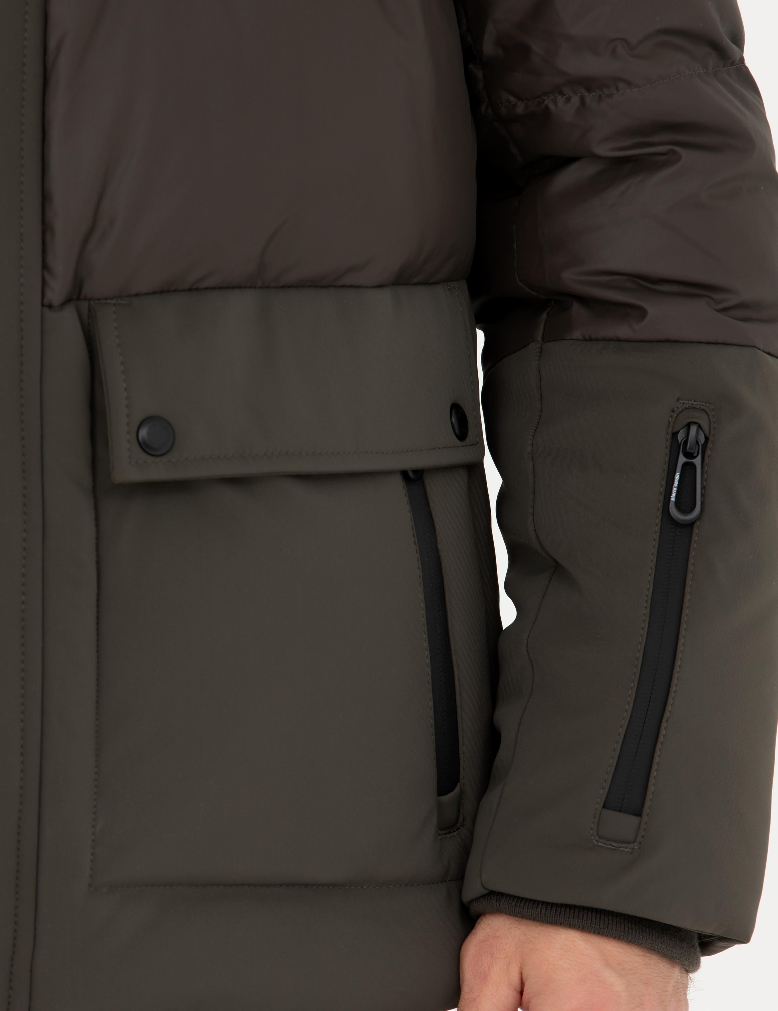 Haki Kapüşonlu Kapitone Spor Cepli Mont