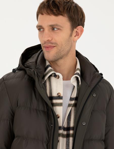 Haki Kapüşonlu Kapitone Spor Cepli Mont - 50276298021