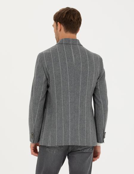 %100 Yün Kruvaze Çizgili Ceket - 50274536008