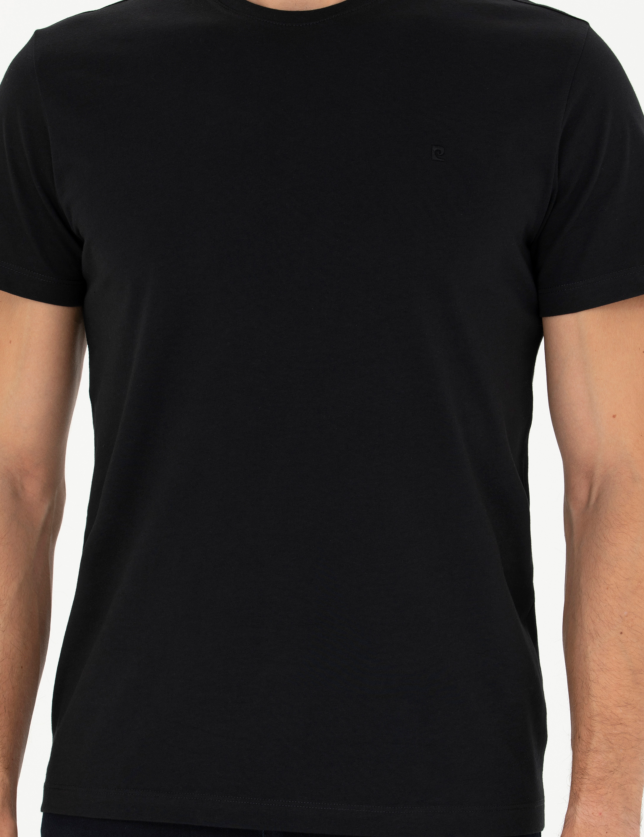 Siyah Slim Fit %100 Pamuk Bisiklet Yaka Basic Tişört - Image 6
