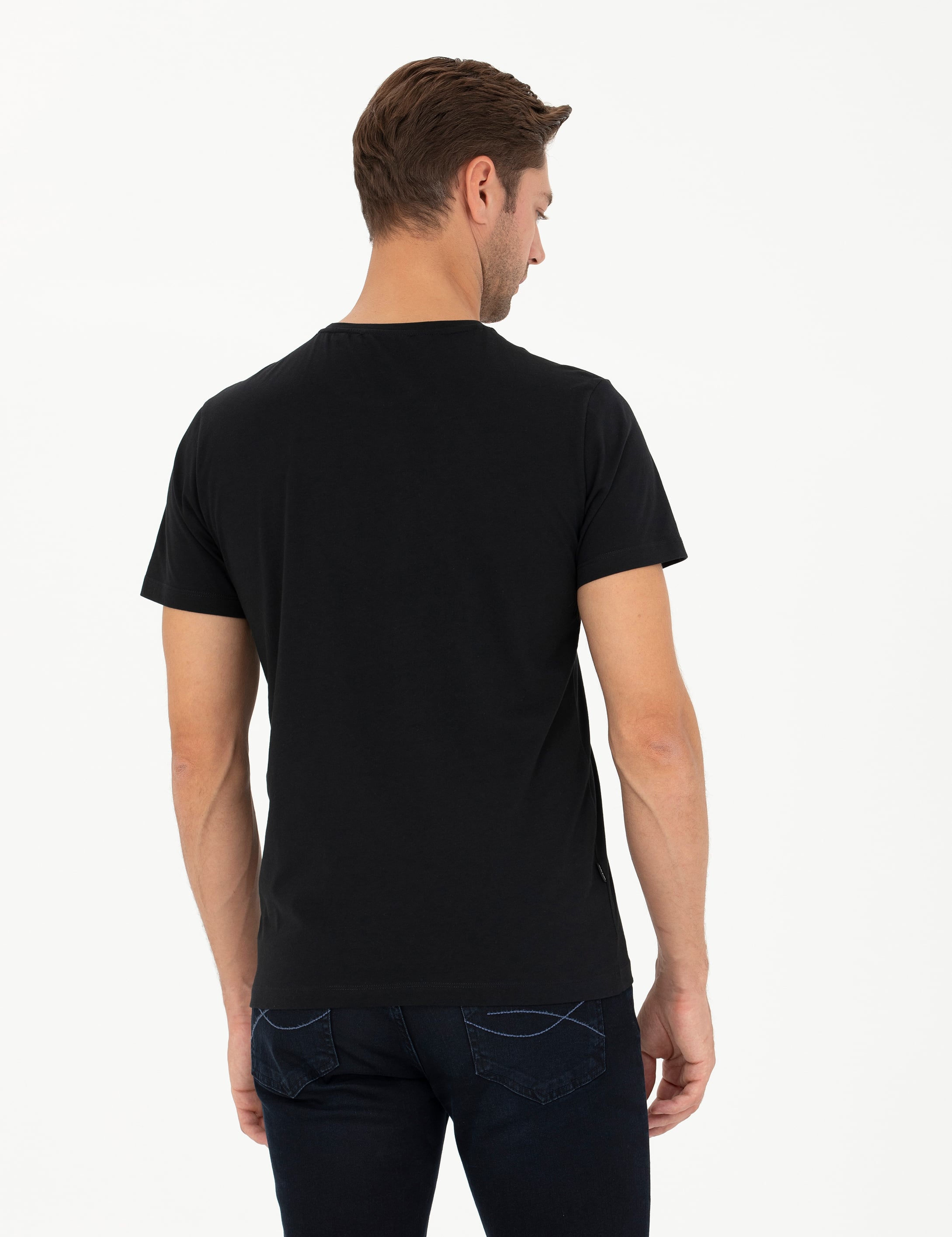 Siyah Slim Fit %100 Pamuk Bisiklet Yaka Basic Tişört