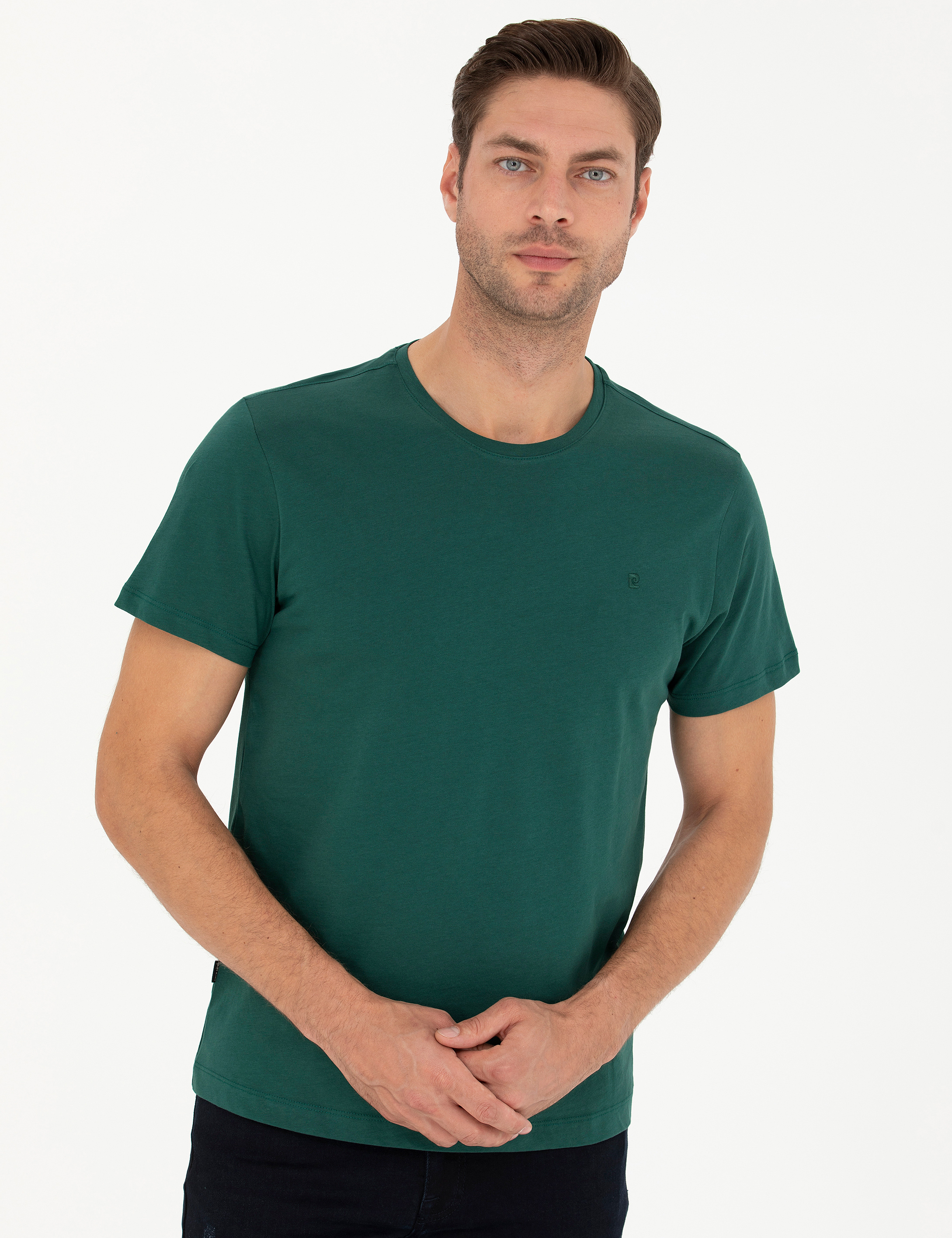 Koyu Yeşil Slim Fit Basic Tişört - Image 3