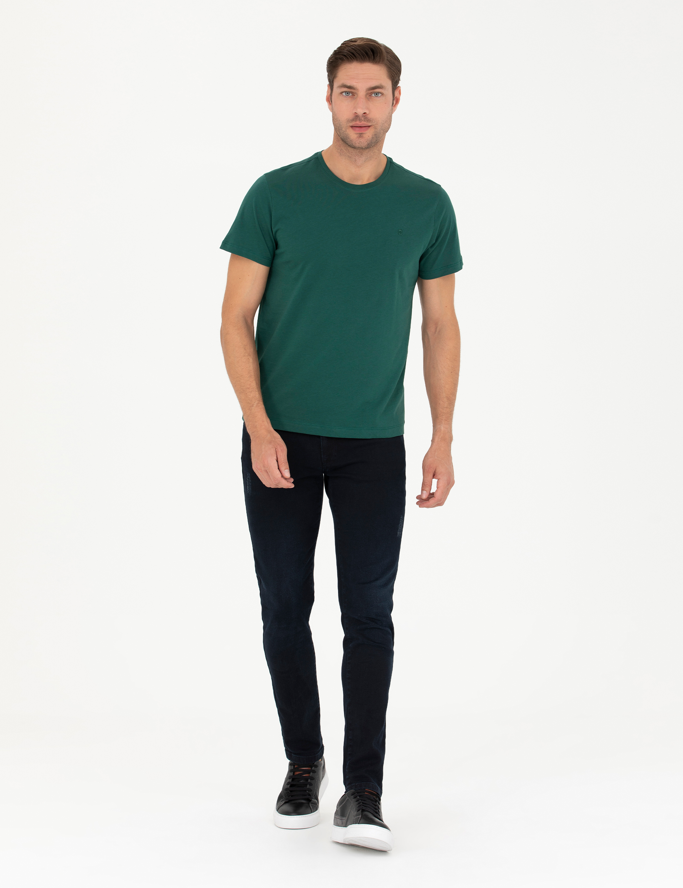 Koyu Yeşil Slim Fit Basic Tişört - Image 4