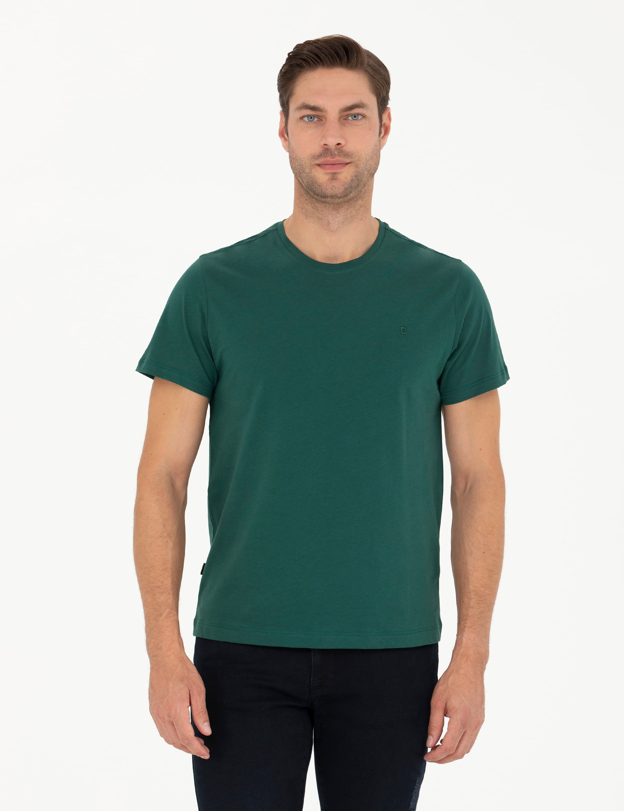 Koyu Yeşil Slim Fit Basic Tişört - Image 1