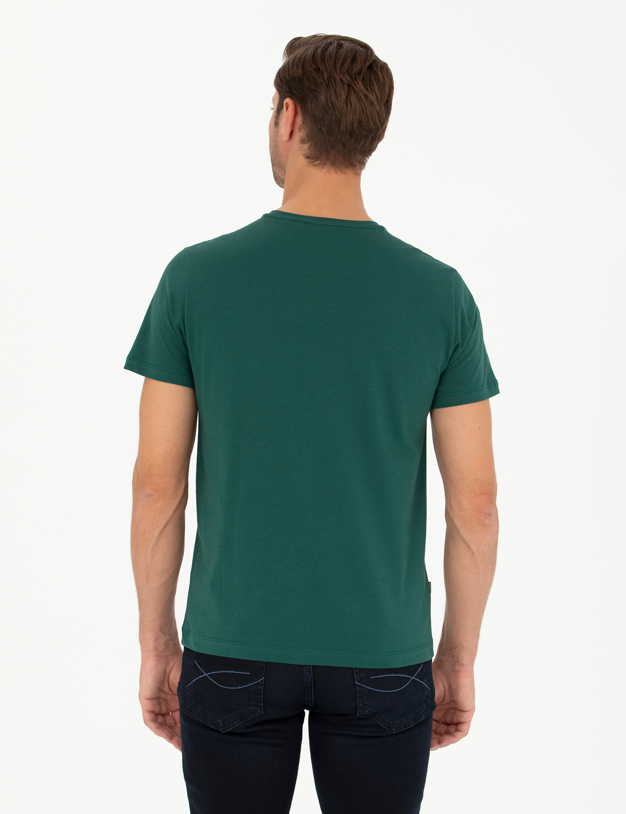 Koyu Yeşil Slim Fit Basic Tişört - Image 5