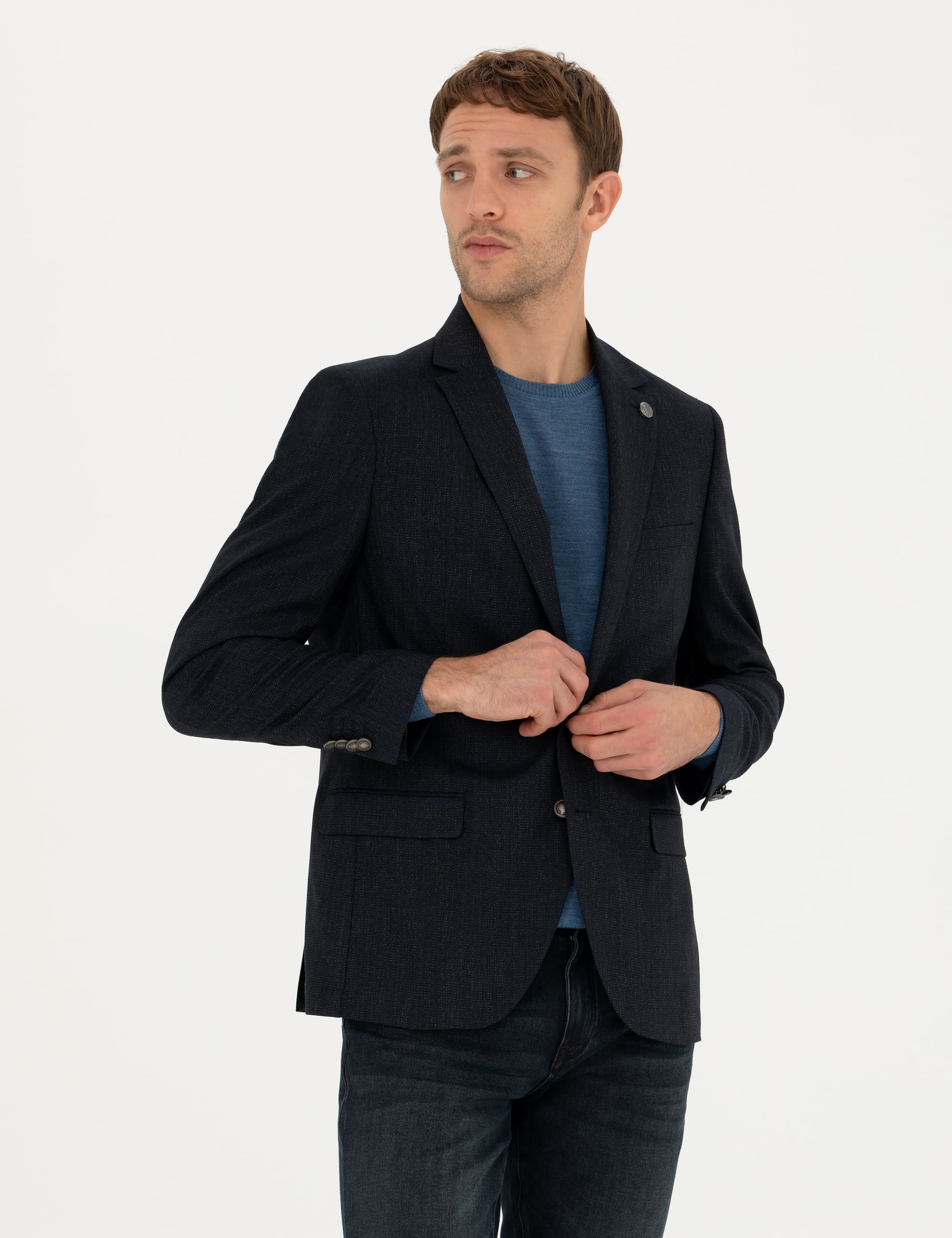 Lacivert Ekstra Slim Fit Blazer Ceket - Image 1