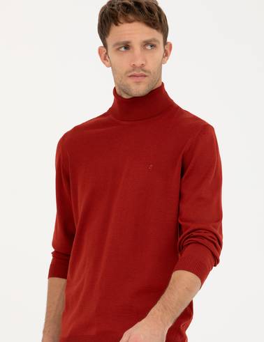 Kiremit Slim Fit Balıkçı Yaka Yün Karışımlı Basic Triko Kazak