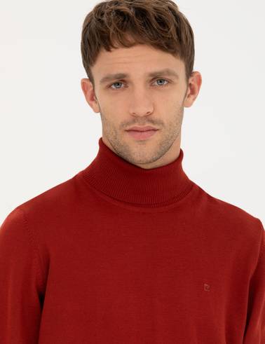 Kiremit Slim Fit Balıkçı Yaka Yün Karışımlı Basic Triko Kazak