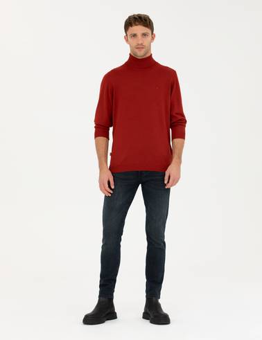 Kiremit Slim Fit Balıkçı Yaka Yün Karışımlı Basic Triko Kazak